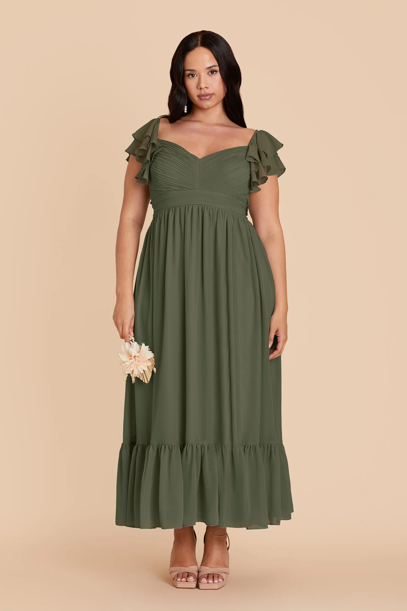 Michelle Chiffon Dress - Olive - Image 2