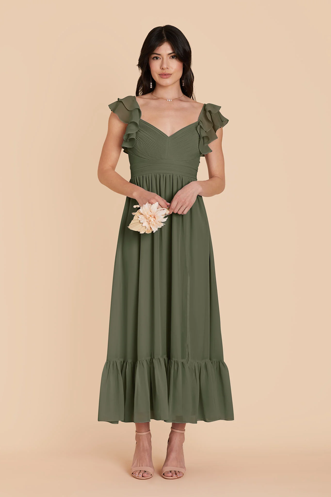 Michelle Chiffon Dress - Olive - Image 3