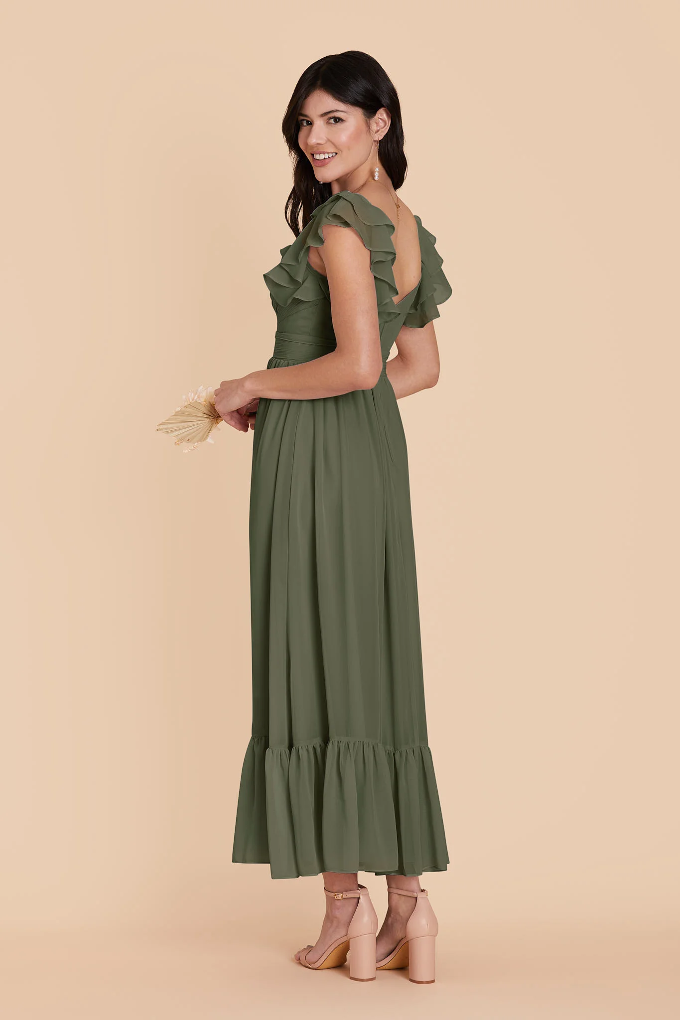 Michelle Chiffon Dress - Olive - Image 4