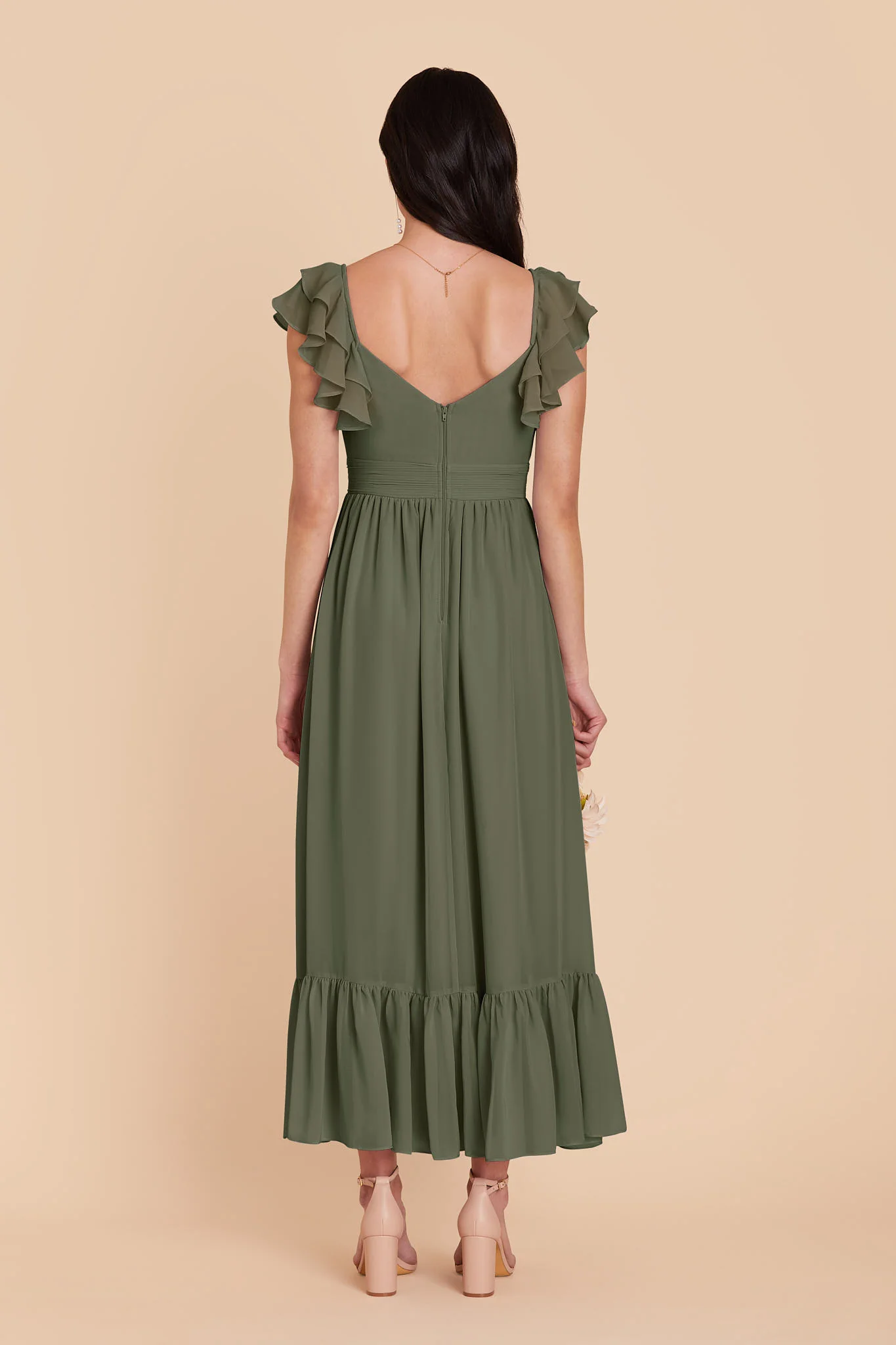 Michelle Chiffon Dress - Olive - Image 5