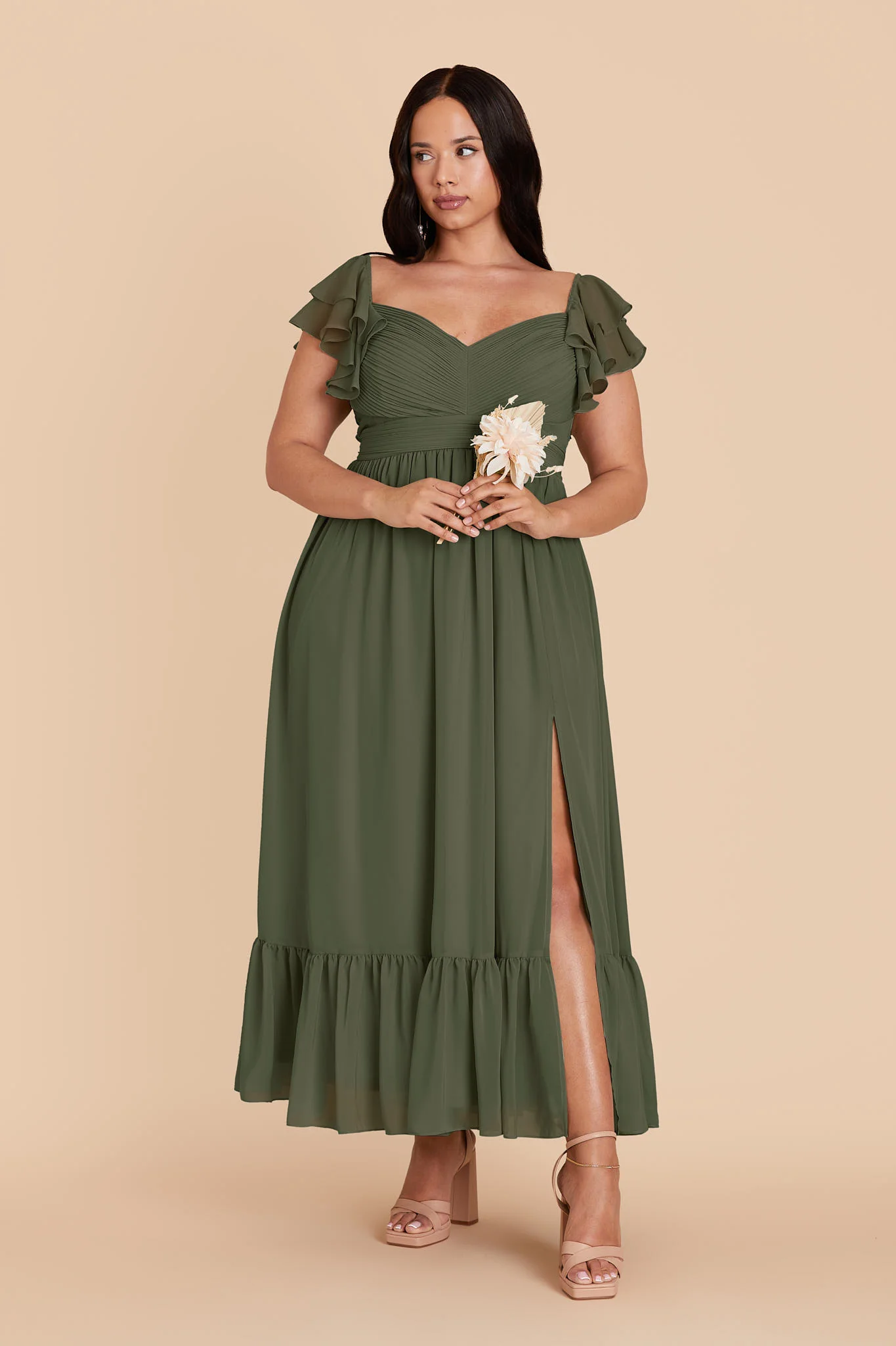 Michelle Chiffon Dress - Olive - Image 6