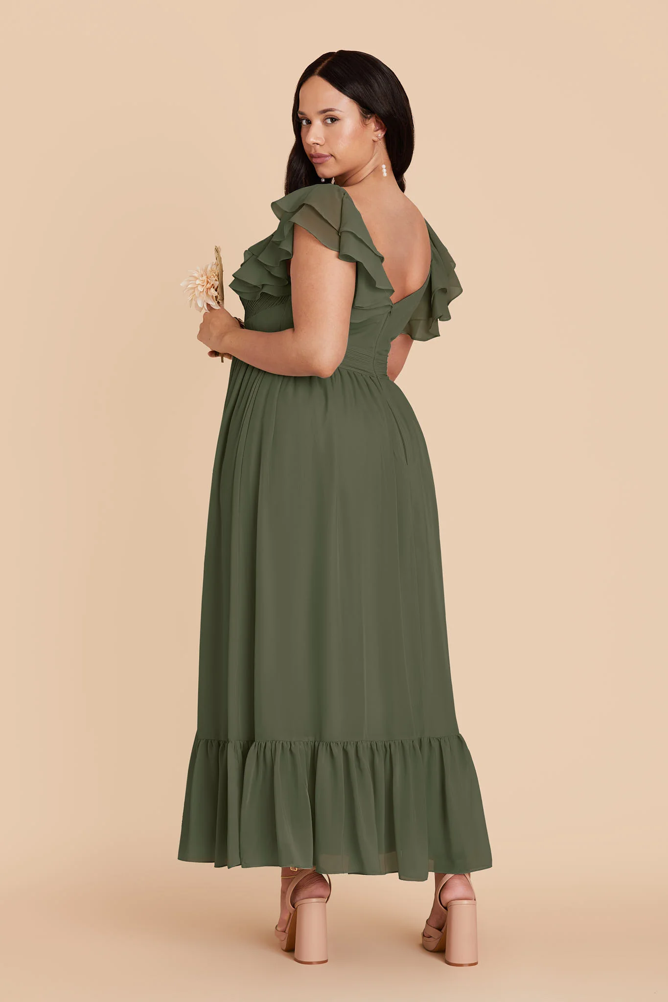 Michelle Chiffon Dress - Olive - Image 7