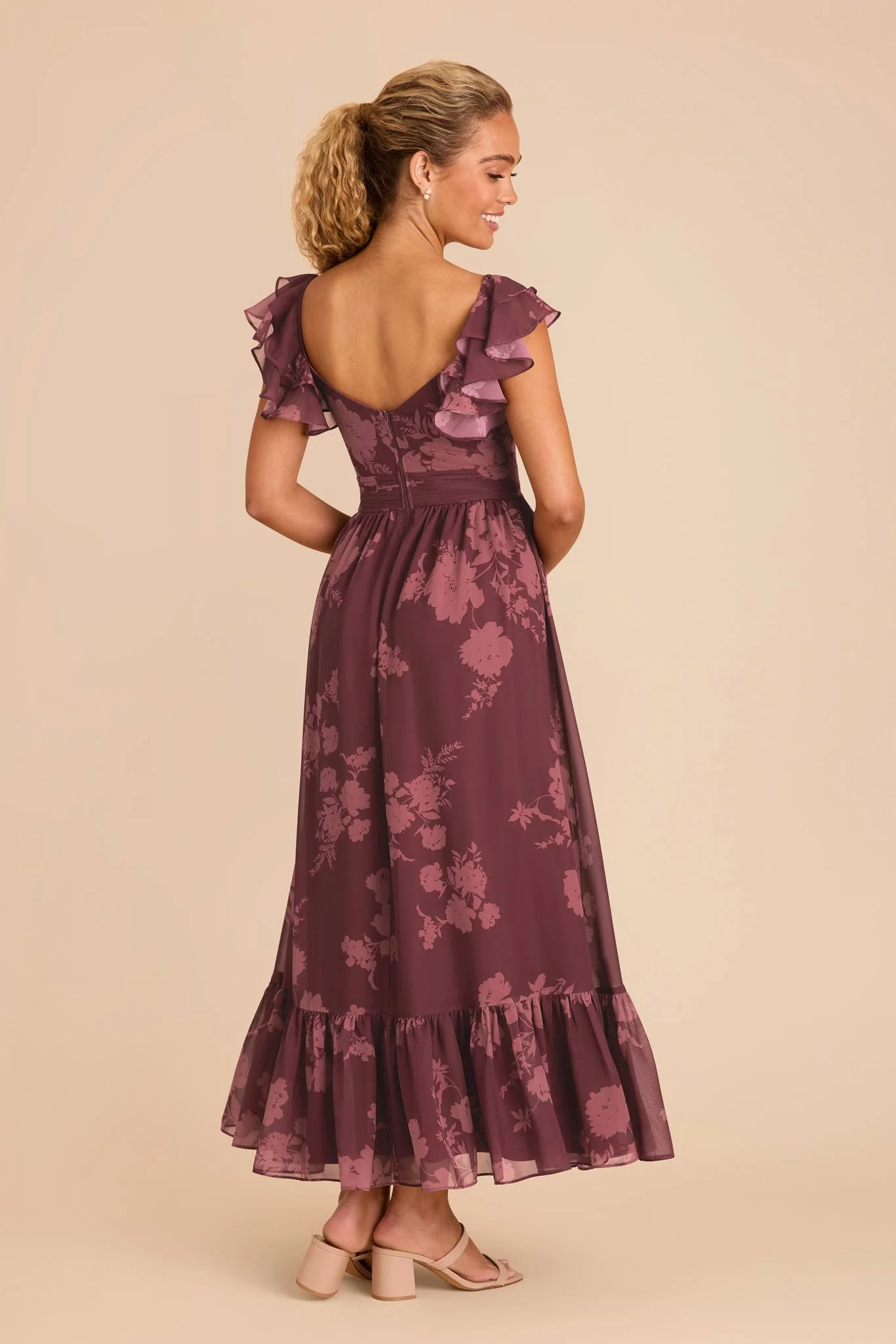 Michelle Chiffon Dress - Sangria Whimsical Blooms - Image 3