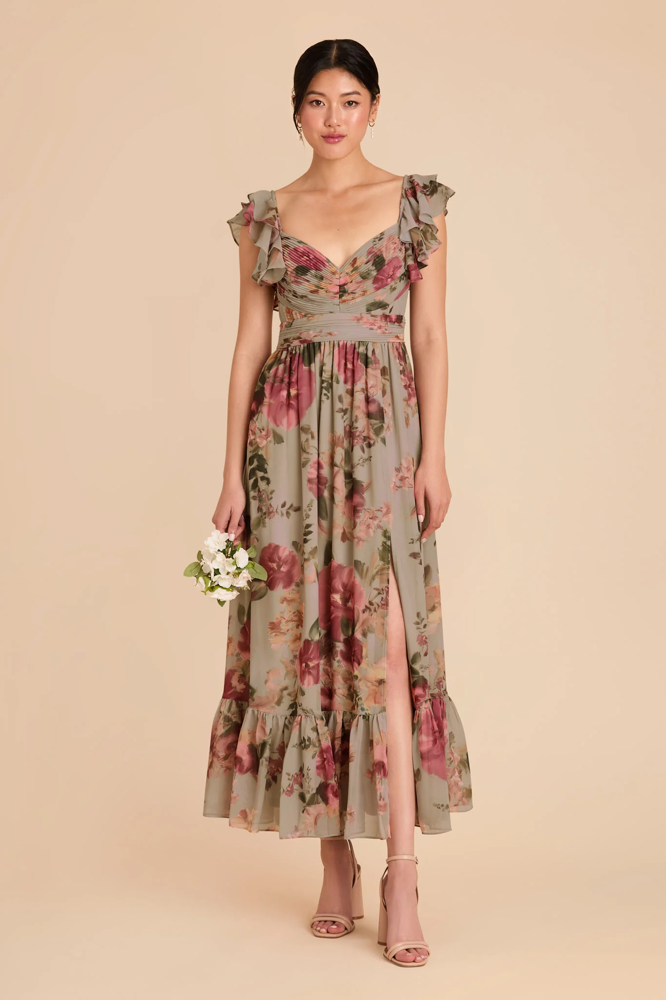 Michelle Chiffon Dress - Silver Sage Painted Botanics