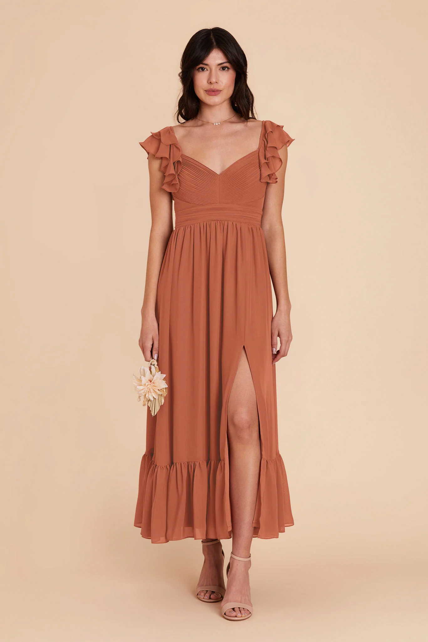 Michelle Chiffon Dress - Terracotta - Image 3