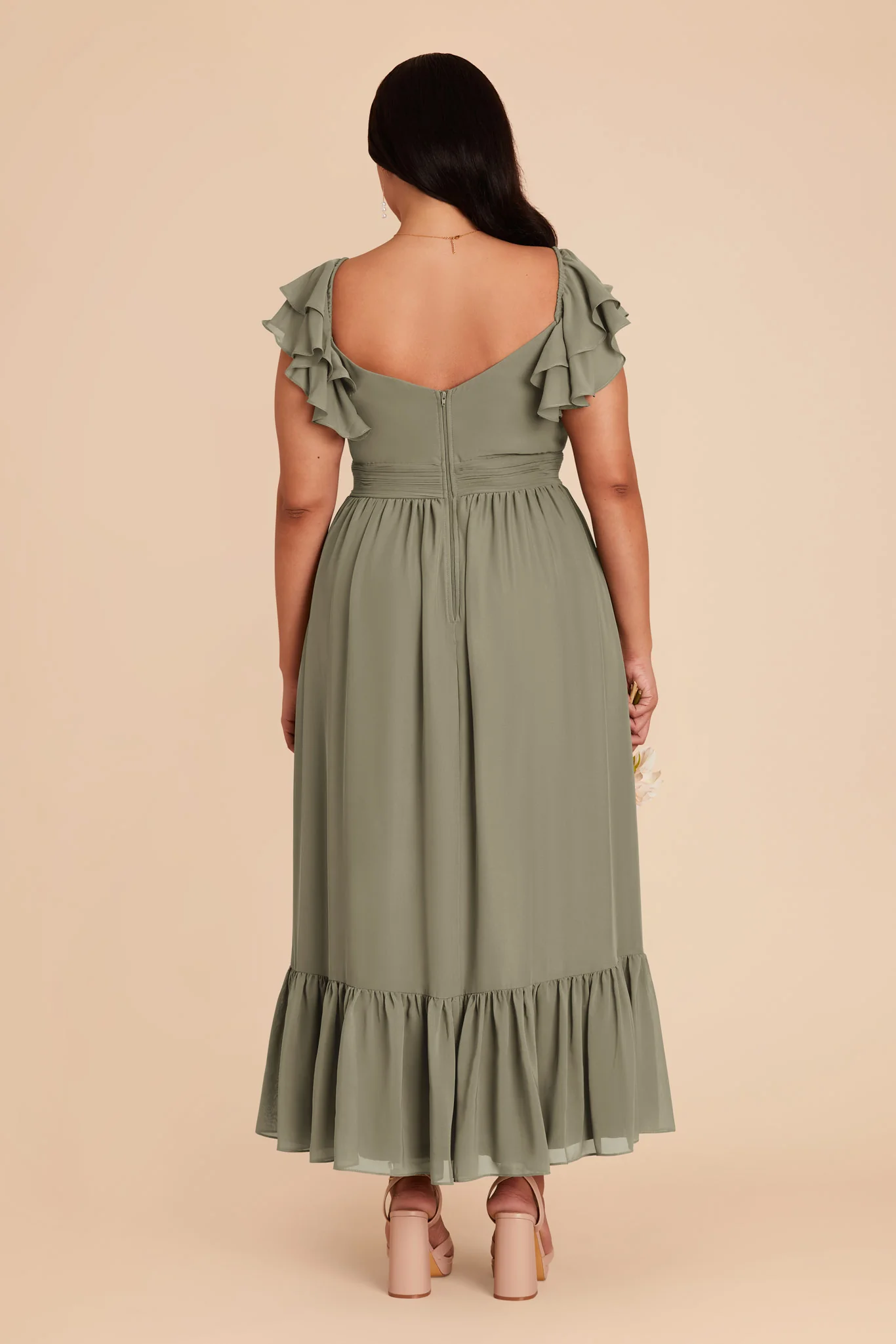 Michelle Chiffon Dress - Thyme - Image 10