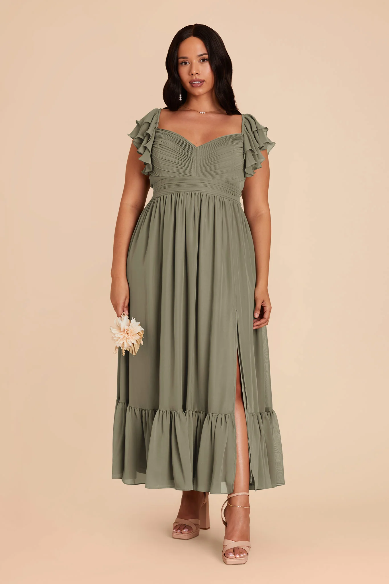 Michelle Chiffon Dress - Thyme - Image 2