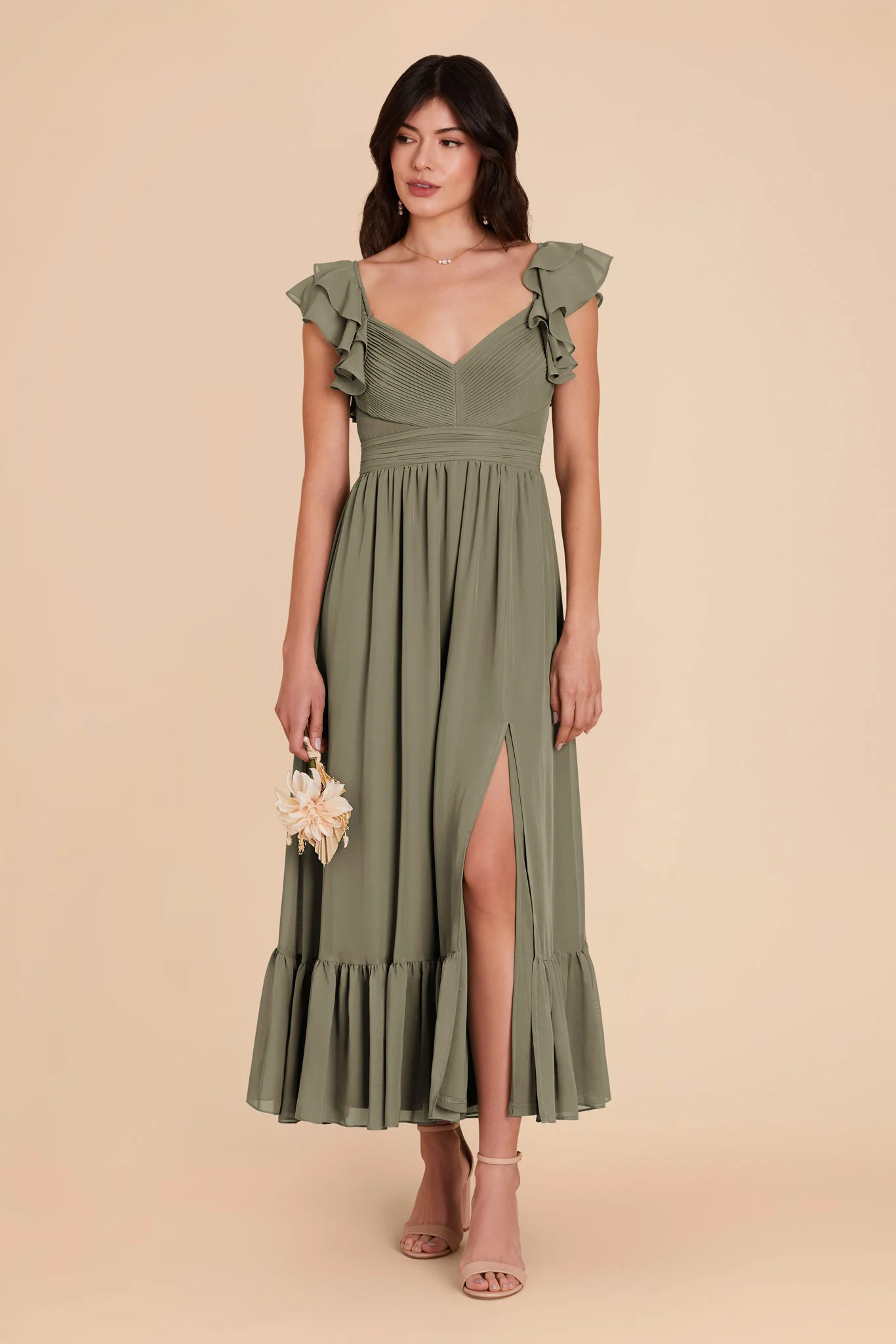 Michelle Chiffon Dress - Thyme - Image 3