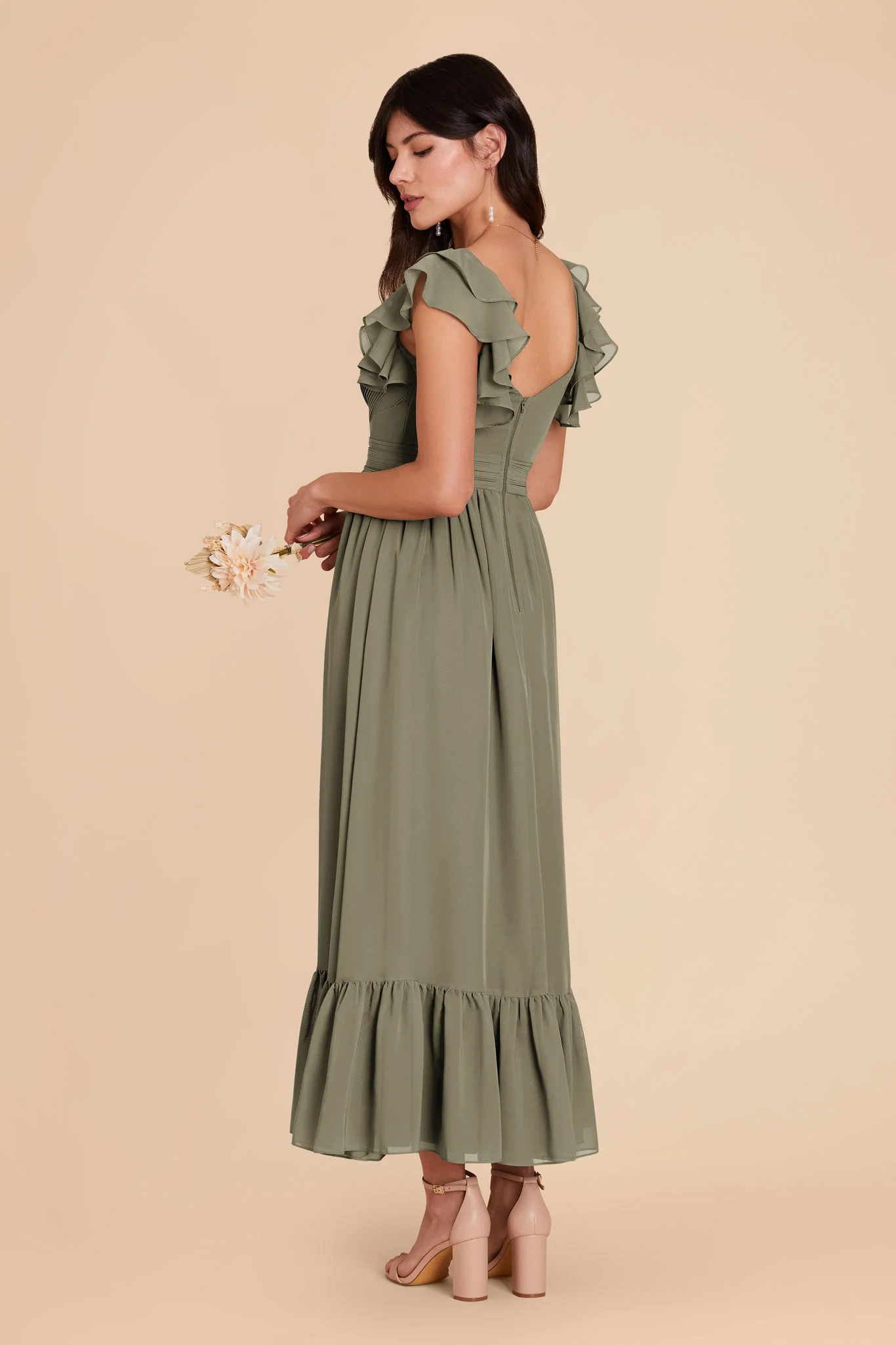Michelle Chiffon Dress - Thyme - Image 4