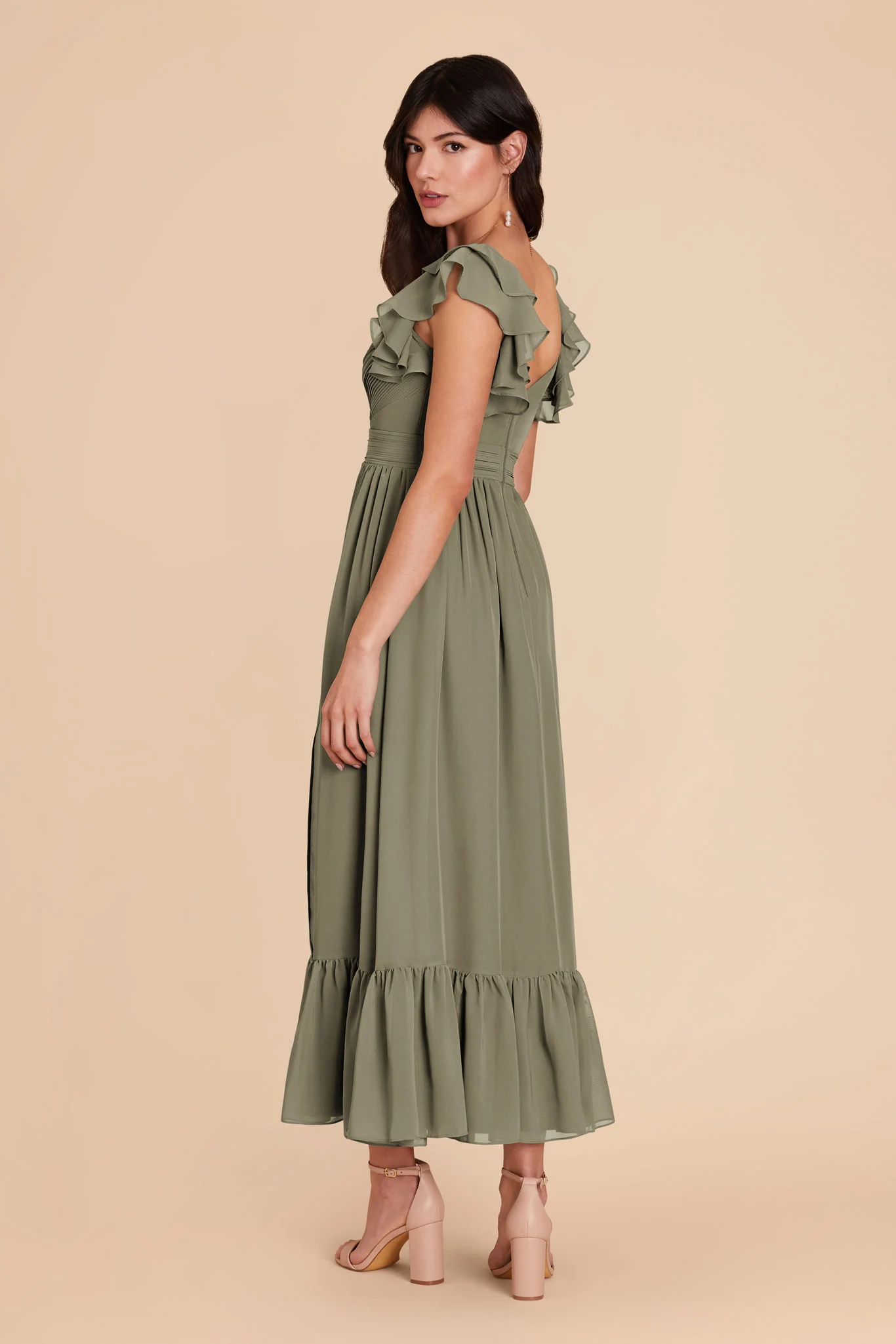 Michelle Chiffon Dress - Thyme - Image 5