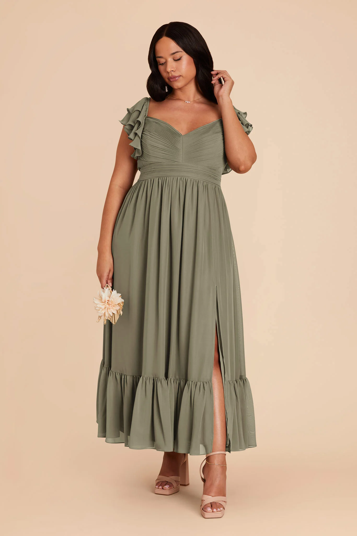 Michelle Chiffon Dress - Thyme - Image 8