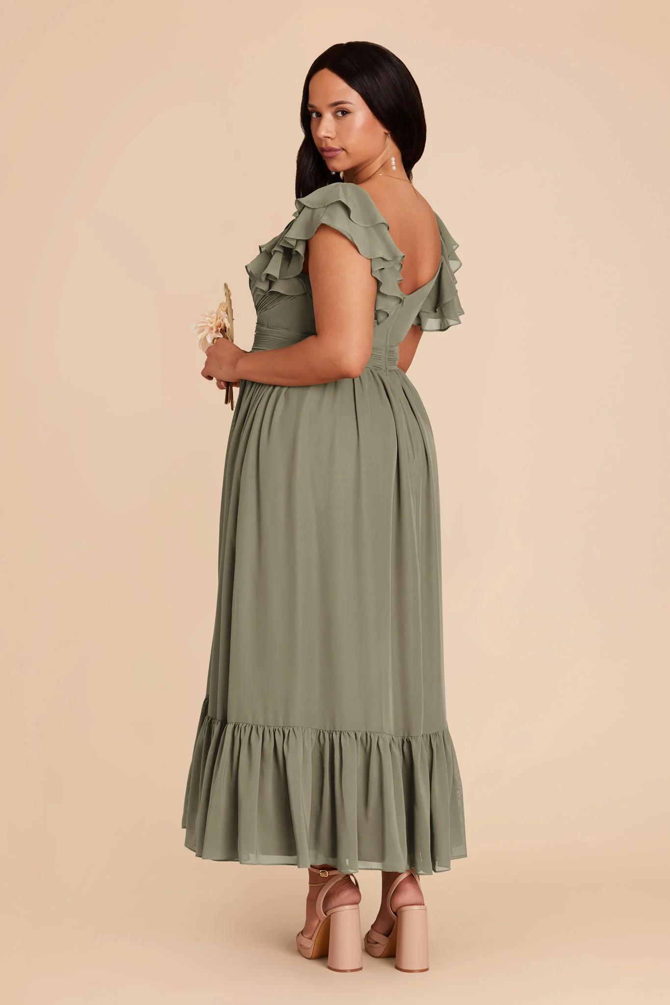 Michelle Chiffon Dress - Thyme - Image 9