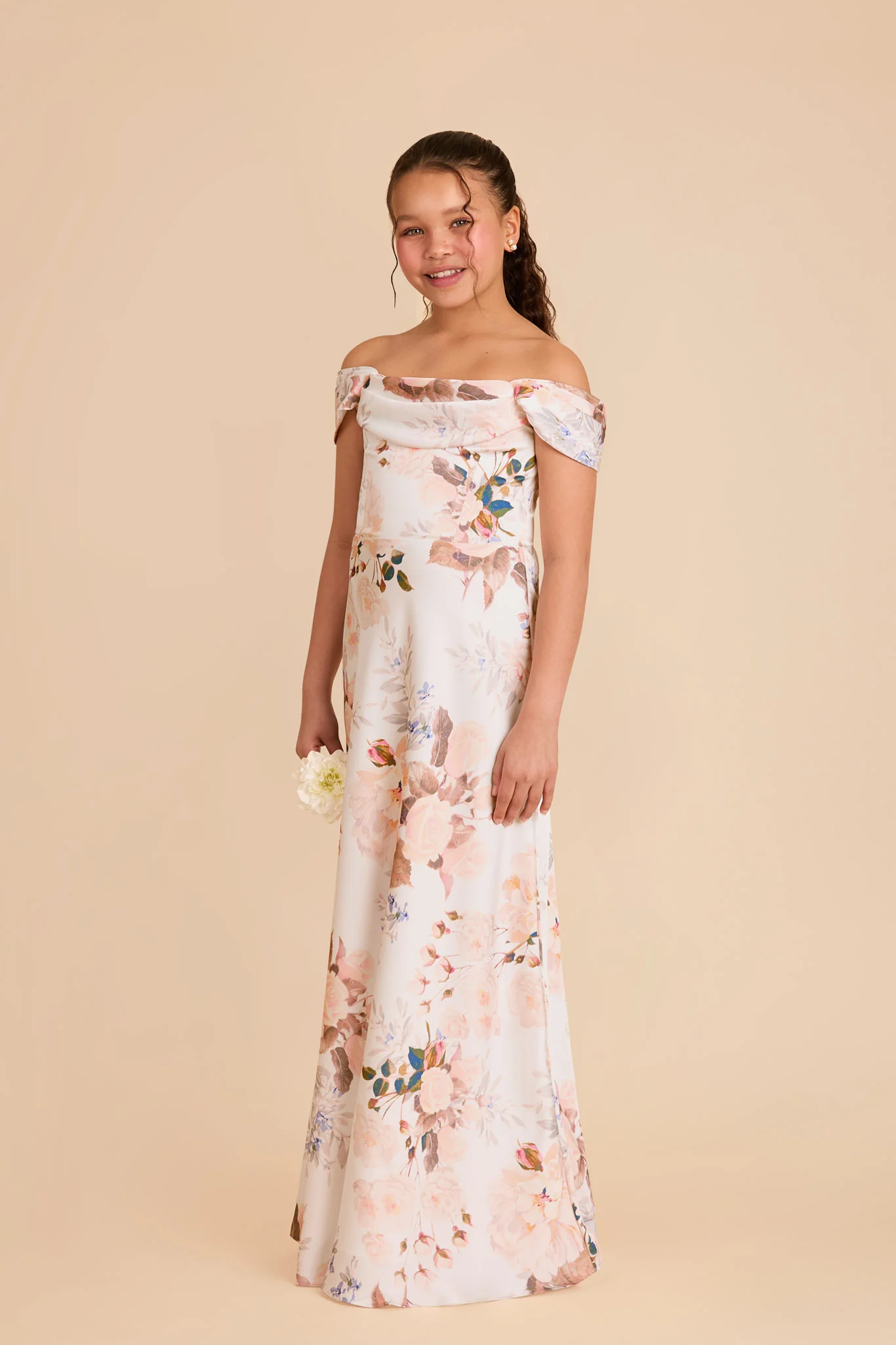 Mimi Junior Matte Satin Dress - Champagne Cascadia Bouquet - Image 3