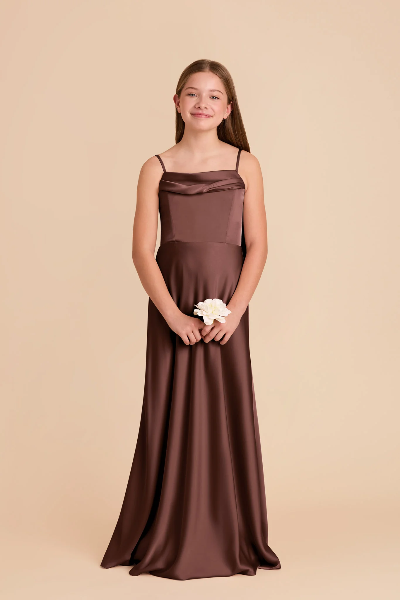 Mimi Junior Matte Satin Dress - Chocolate Brown - Image 3