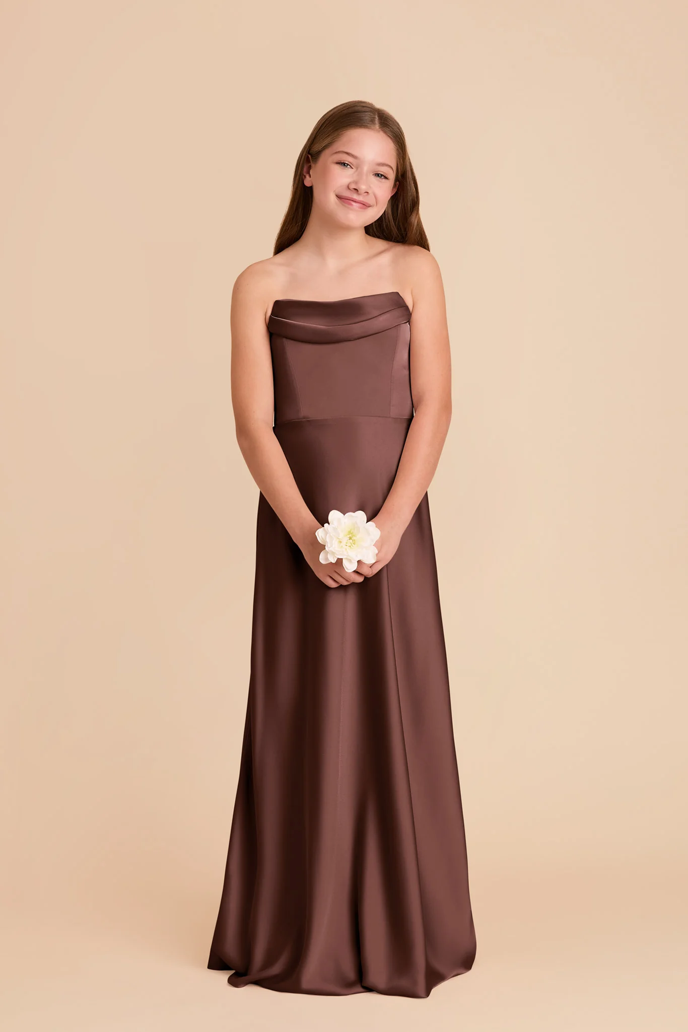 Mimi Junior Matte Satin Dress - Chocolate Brown - Image 4