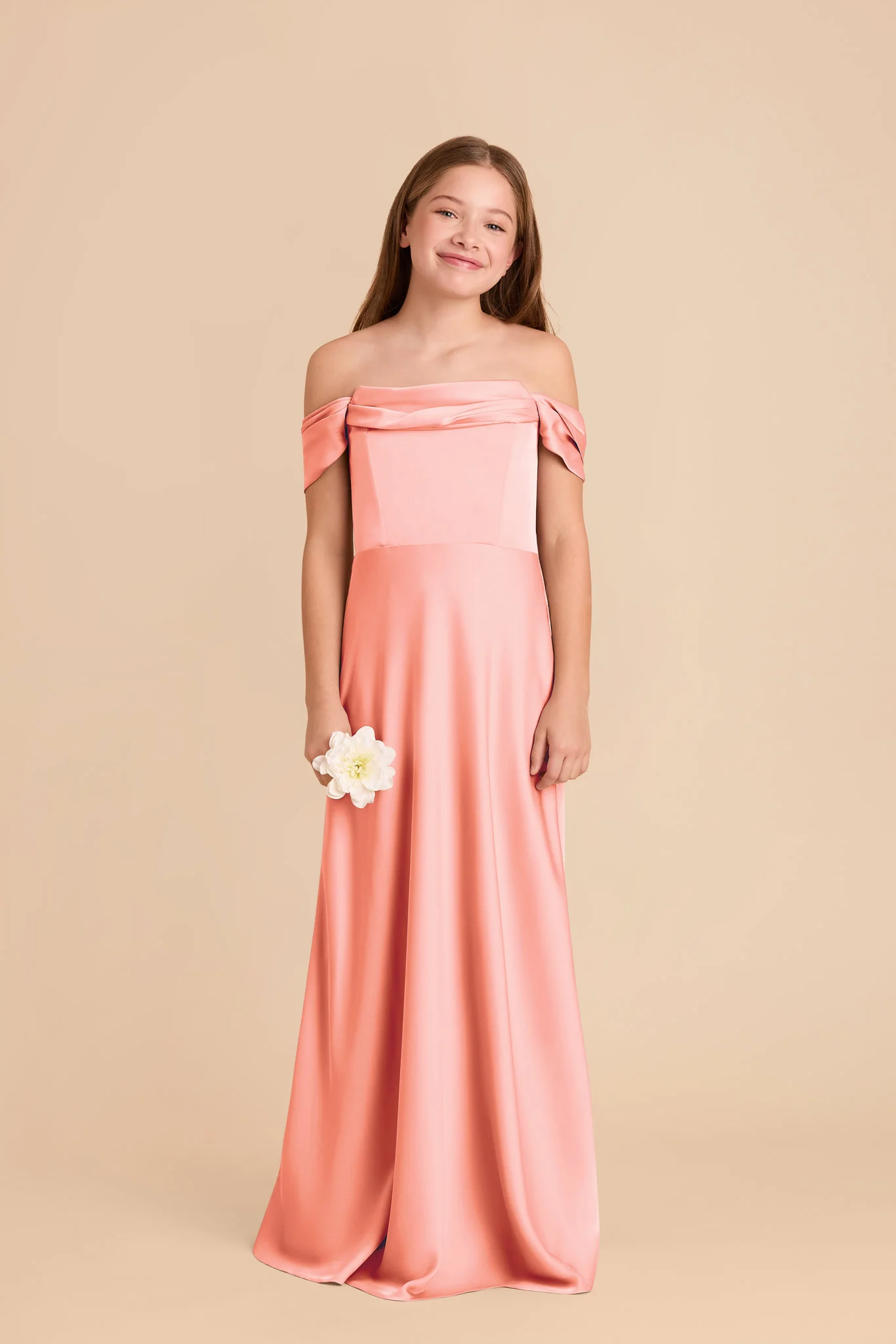 Mimi Junior Matte Satin Dress - Coral Pink