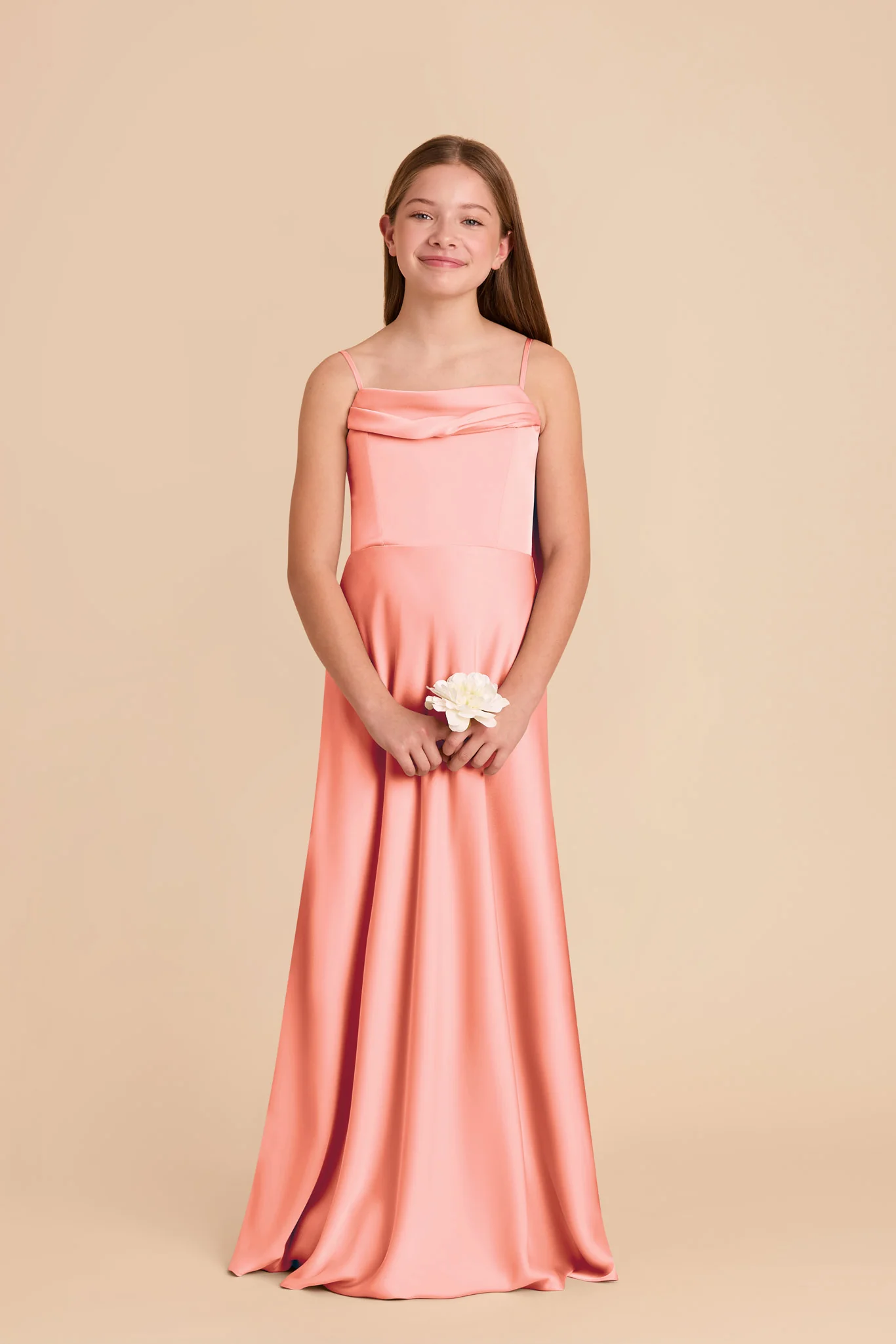 Mimi Junior Matte Satin Dress - Coral Pink - Image 2