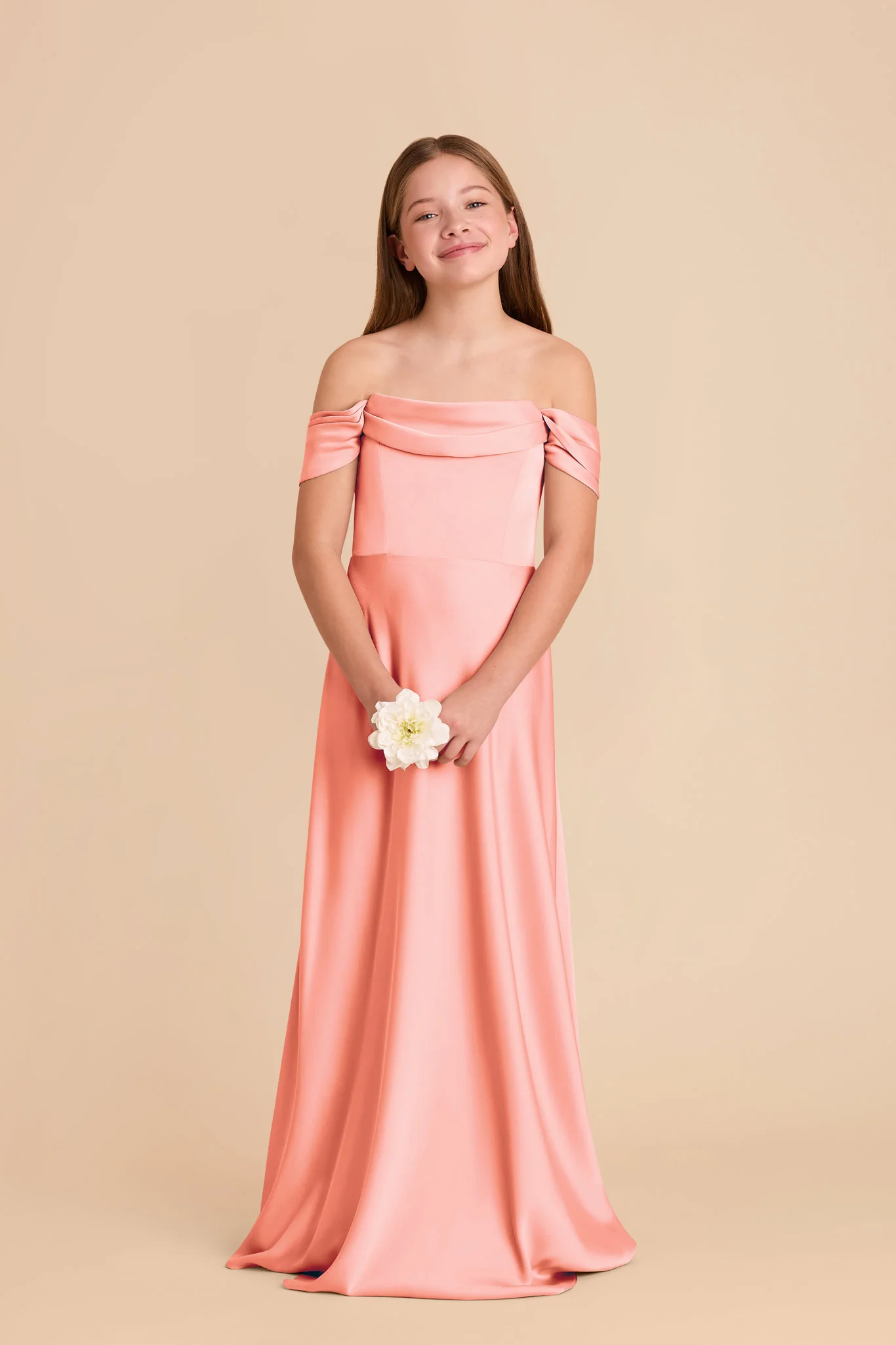 Mimi Junior Matte Satin Dress - Coral Pink - Image 3