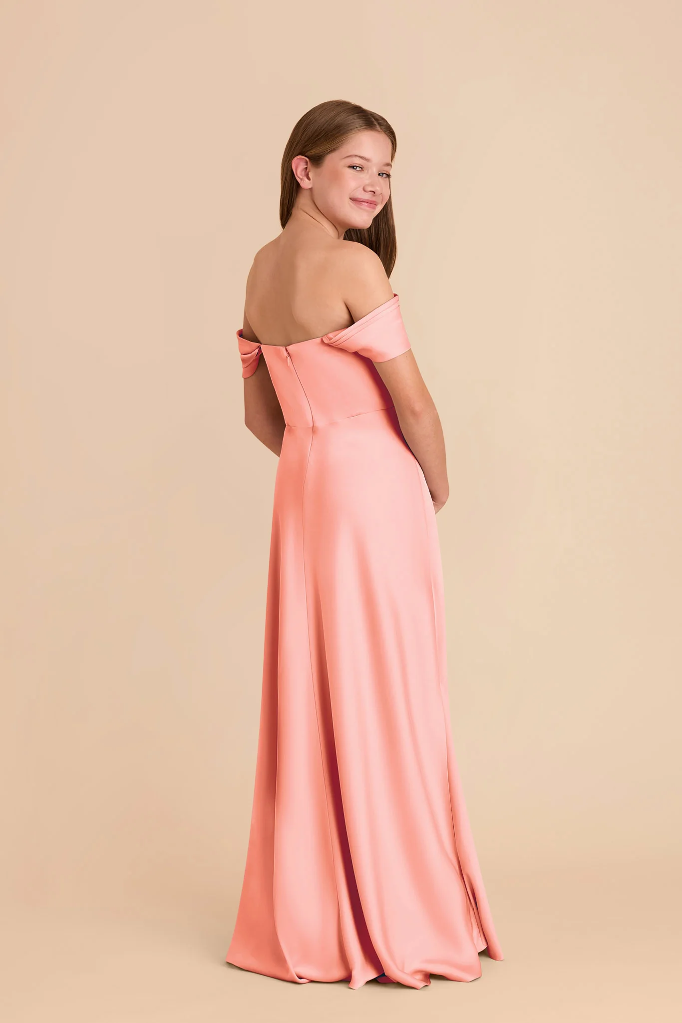 Mimi Junior Matte Satin Dress - Coral Pink - Image 5