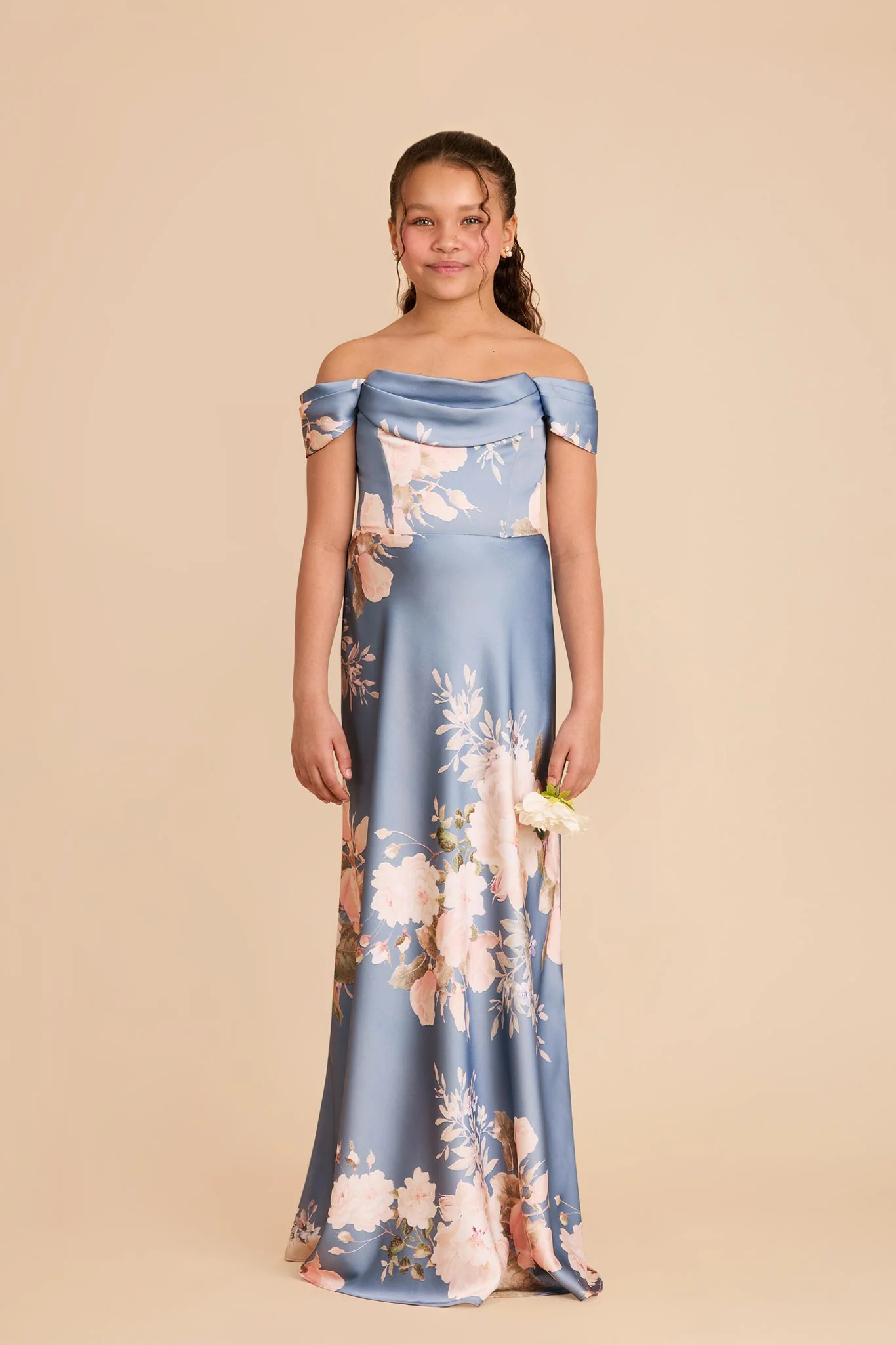 Mimi Junior Matte Satin Dress - Dusty Blue Romantic Bouquet - Image 3