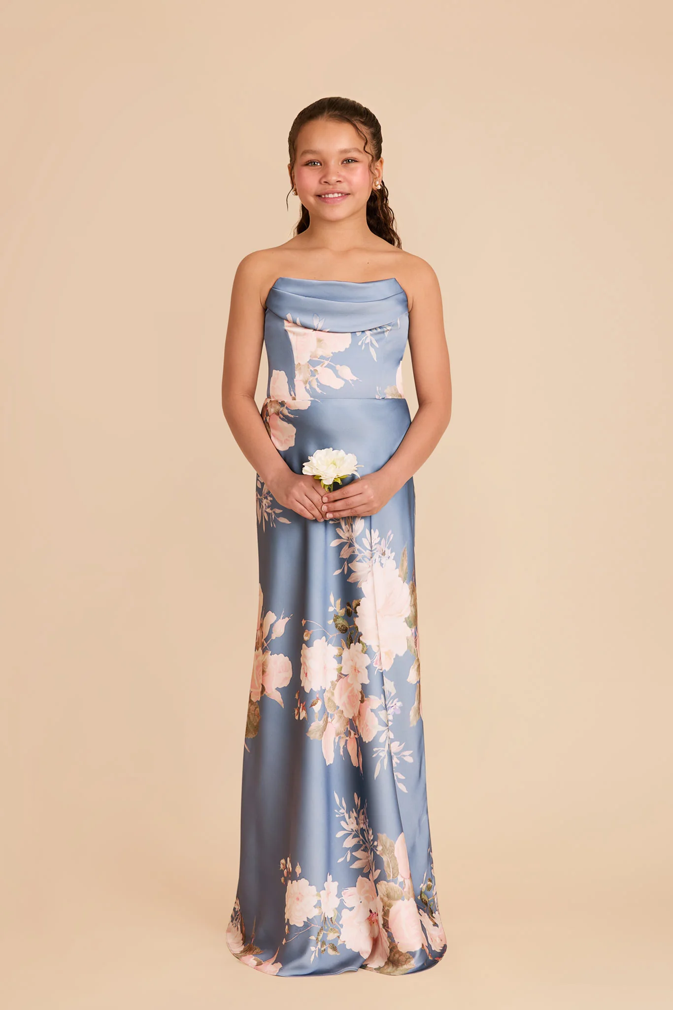 Mimi Junior Matte Satin Dress - Dusty Blue Romantic Bouquet - Image 4
