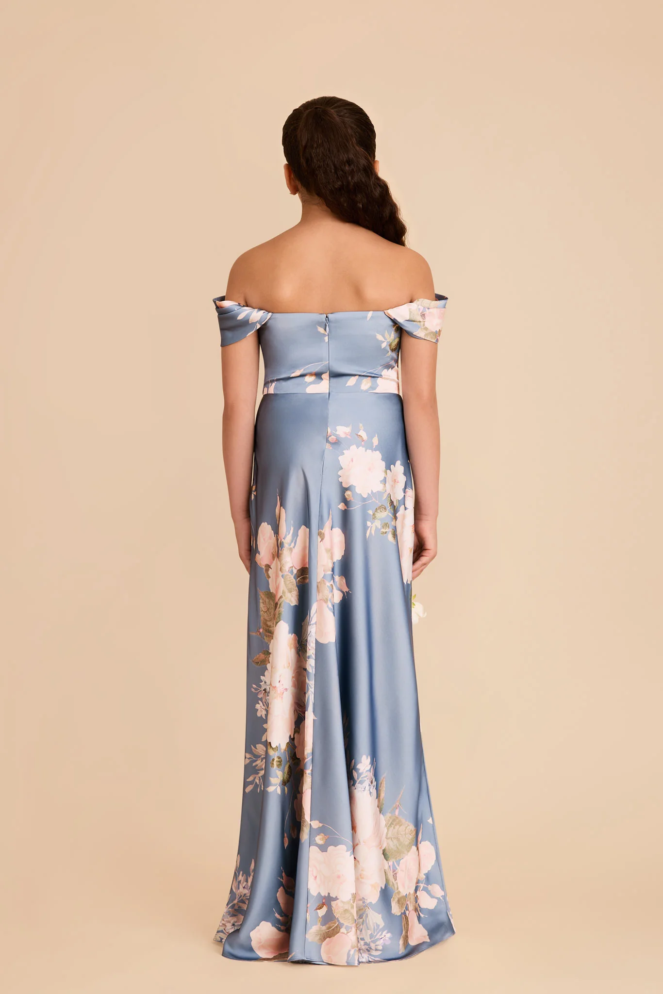 Mimi Junior Matte Satin Dress - Dusty Blue Romantic Bouquet - Image 5