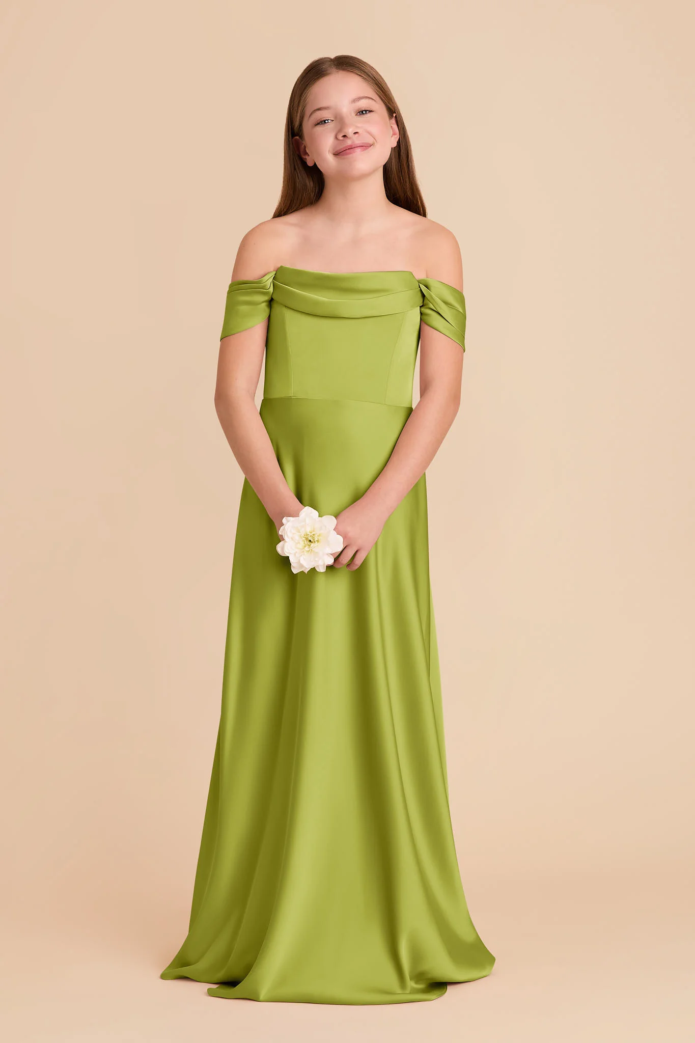 Mimi Junior Matte Satin Dress - Matcha - Image 3