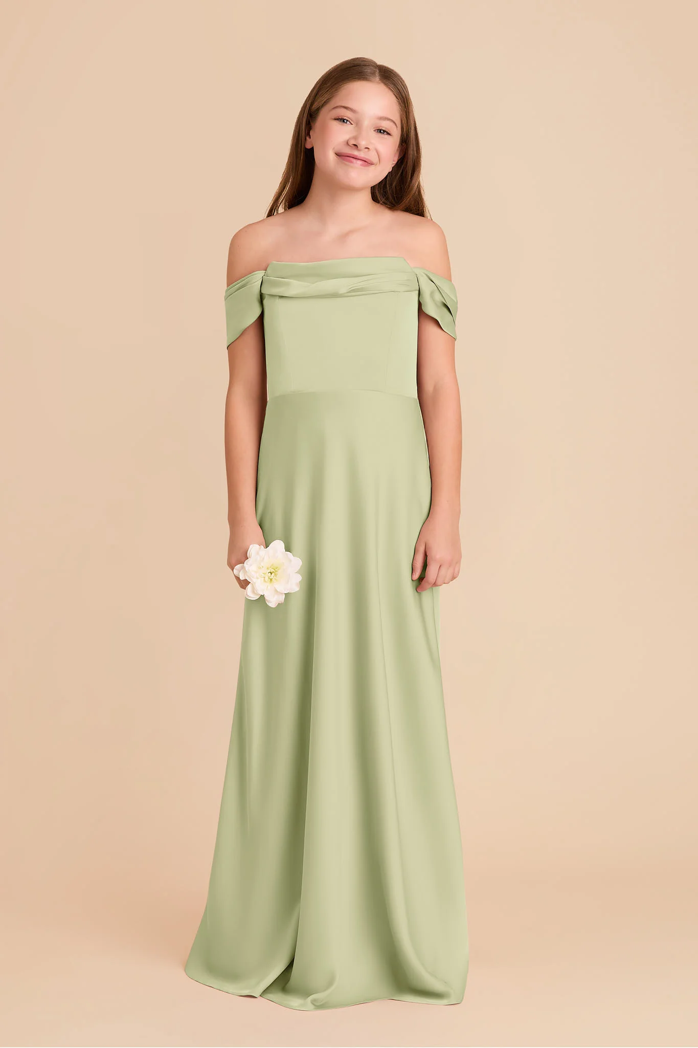 Mimi Junior Matte Satin Dress - Pale Pistachio - Image 2