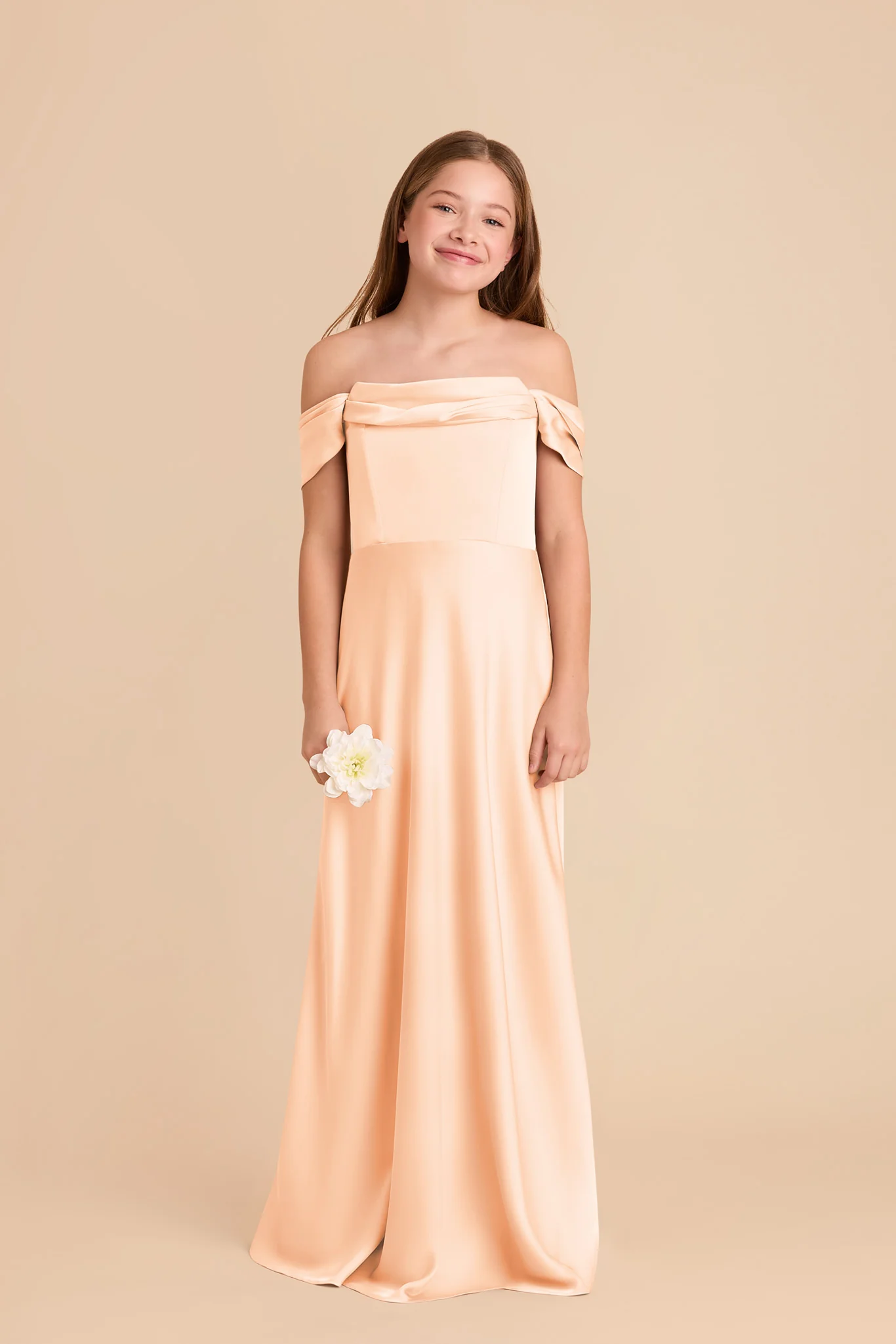 Mimi Junior Matte Satin Dress - Peach Cream