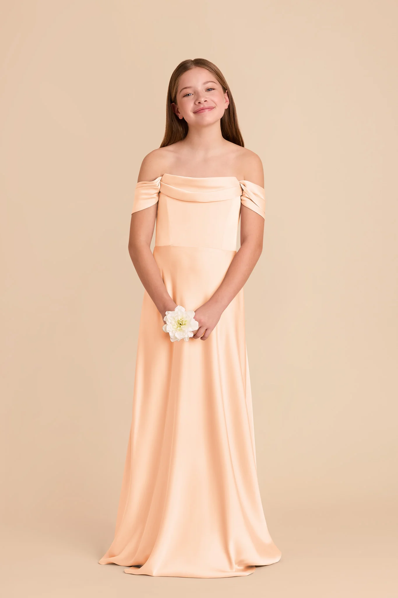 Mimi Junior Matte Satin Dress - Peach Cream - Image 2