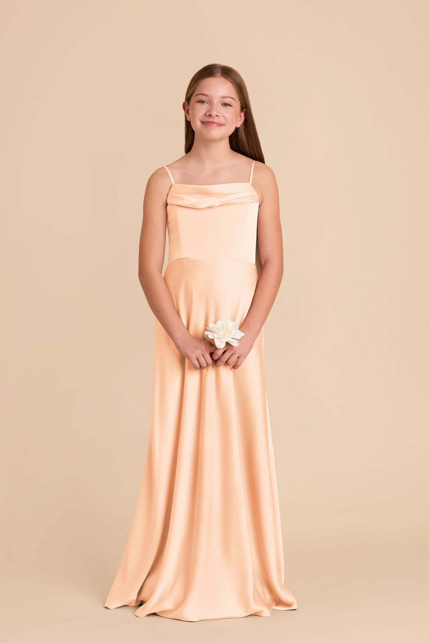 Mimi Junior Matte Satin Dress - Peach Cream - Image 3