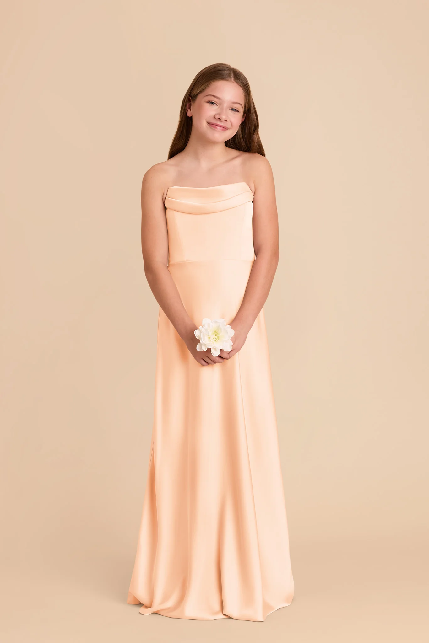 Mimi Junior Matte Satin Dress - Peach Cream - Image 4