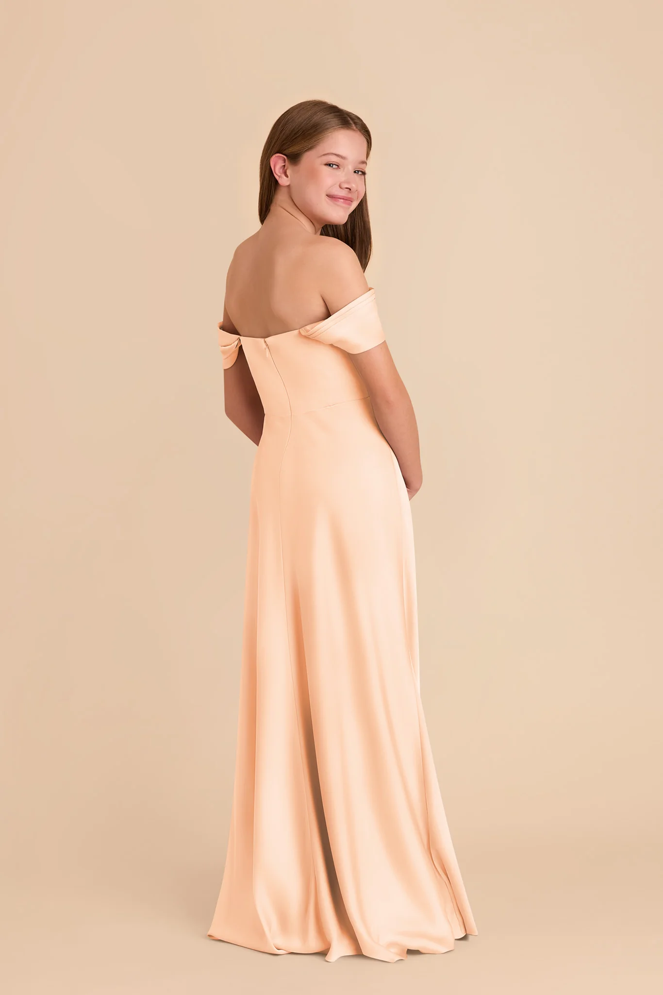 Mimi Junior Matte Satin Dress - Peach Cream - Image 5