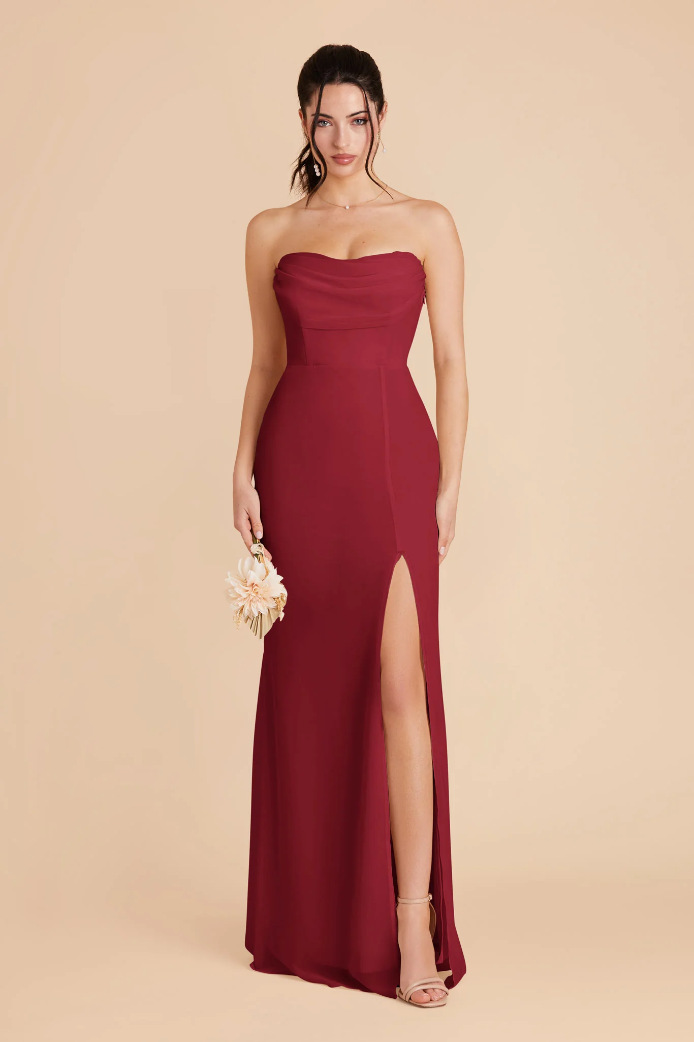 Mira Chiffon Dress - Burgundy - Image 3