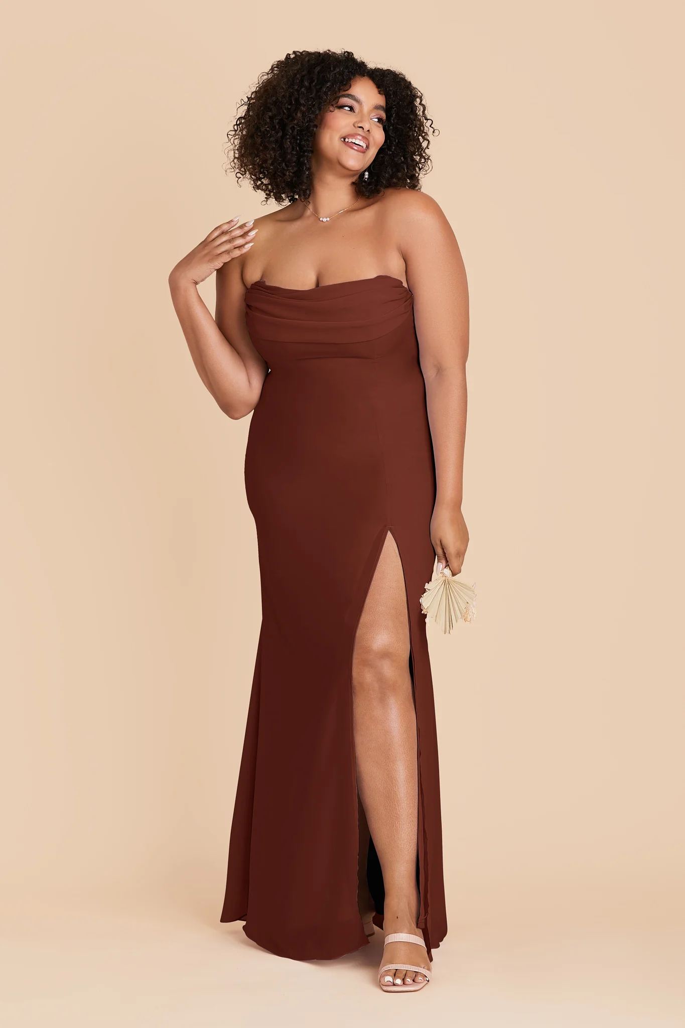Mira Chiffon Dress - Cognac - Image 3