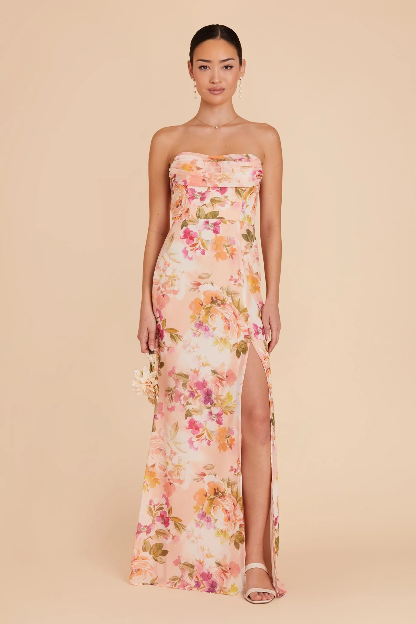 Mira Chiffon Dress - Coral Sunset Peonies - Image 2