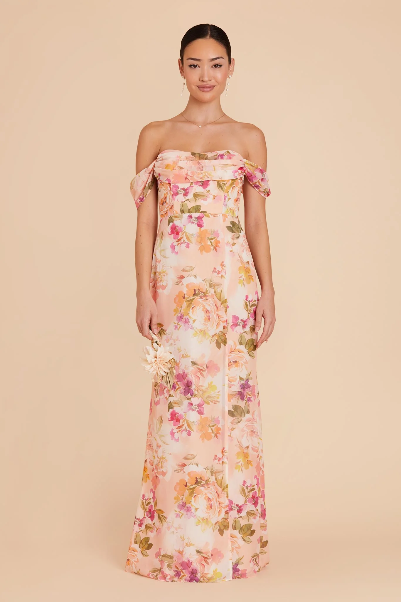 Mira Chiffon Dress - Coral Sunset Peonies - Image 3