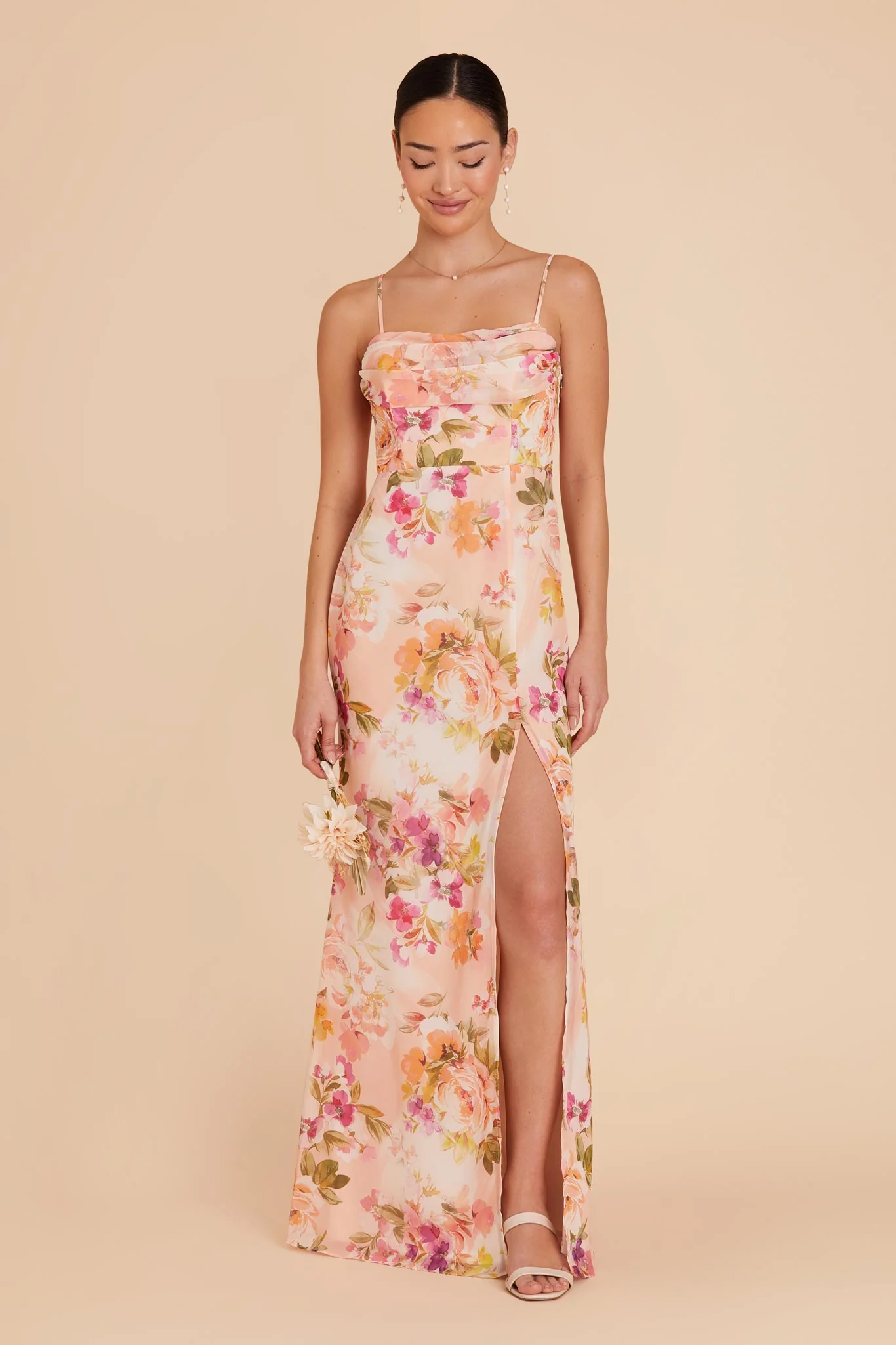 Mira Chiffon Dress - Coral Sunset Peonies - Image 4