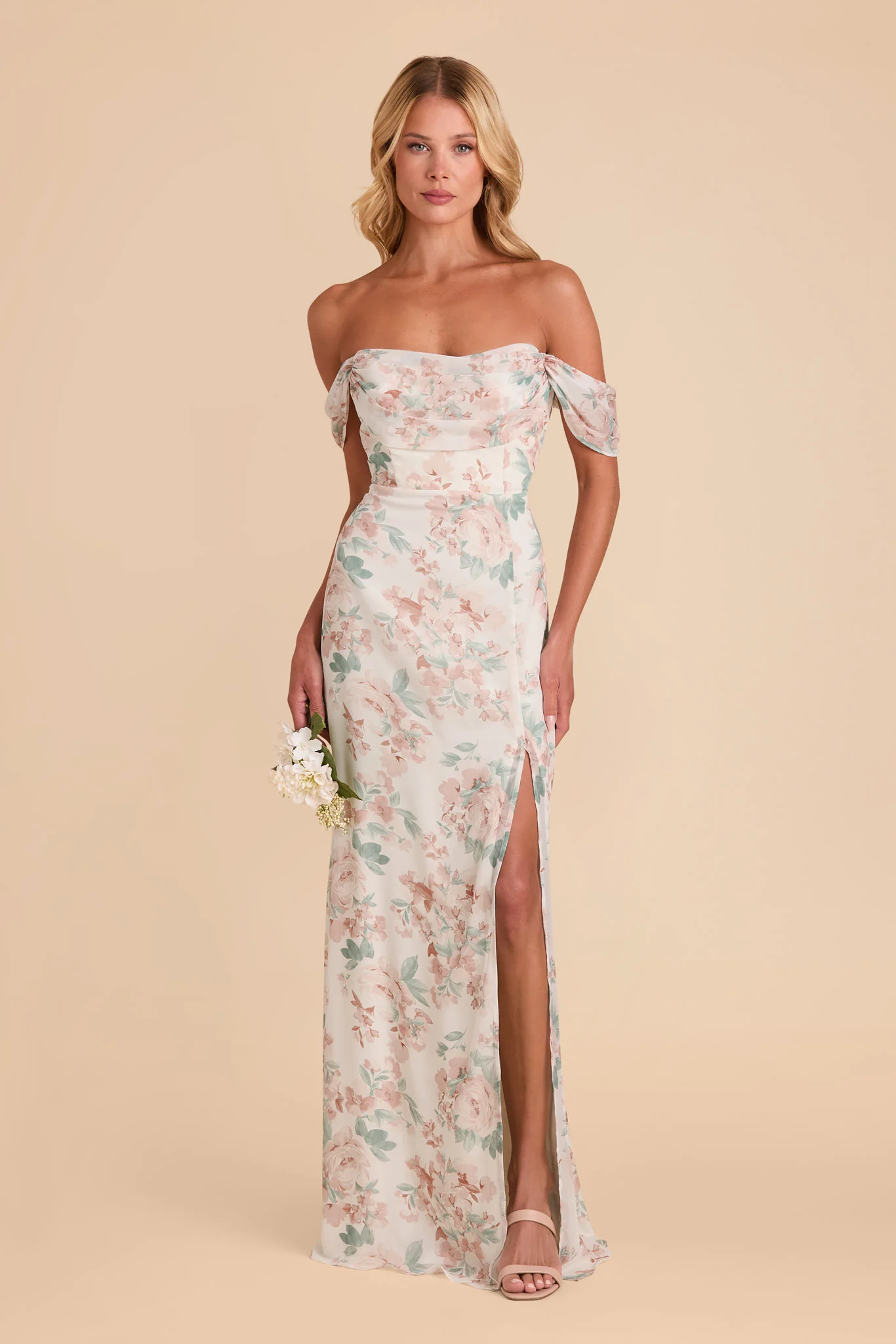 Mira Chiffon Dress - Dusty Apricot Peonies