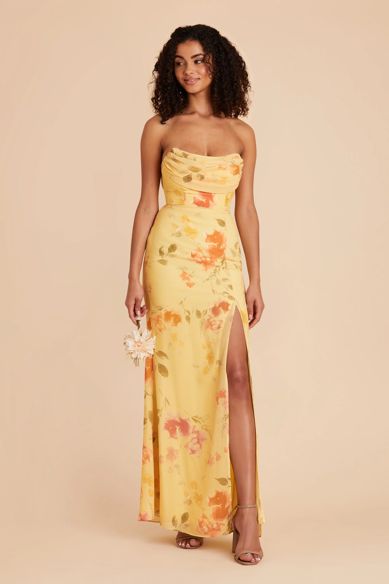Mira Chiffon Dress - Pale Yellow Rococo Floral - Image 2