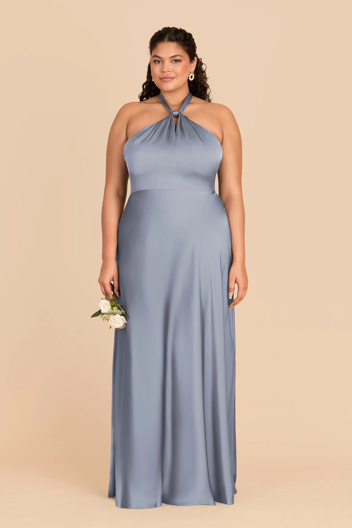 Monica Matte Satin Dress - Dusty Blue - Image 2