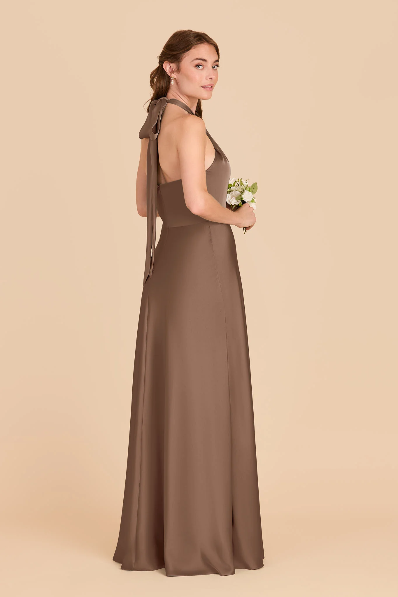Monica Matte Satin Dress - Mocha - Image 4