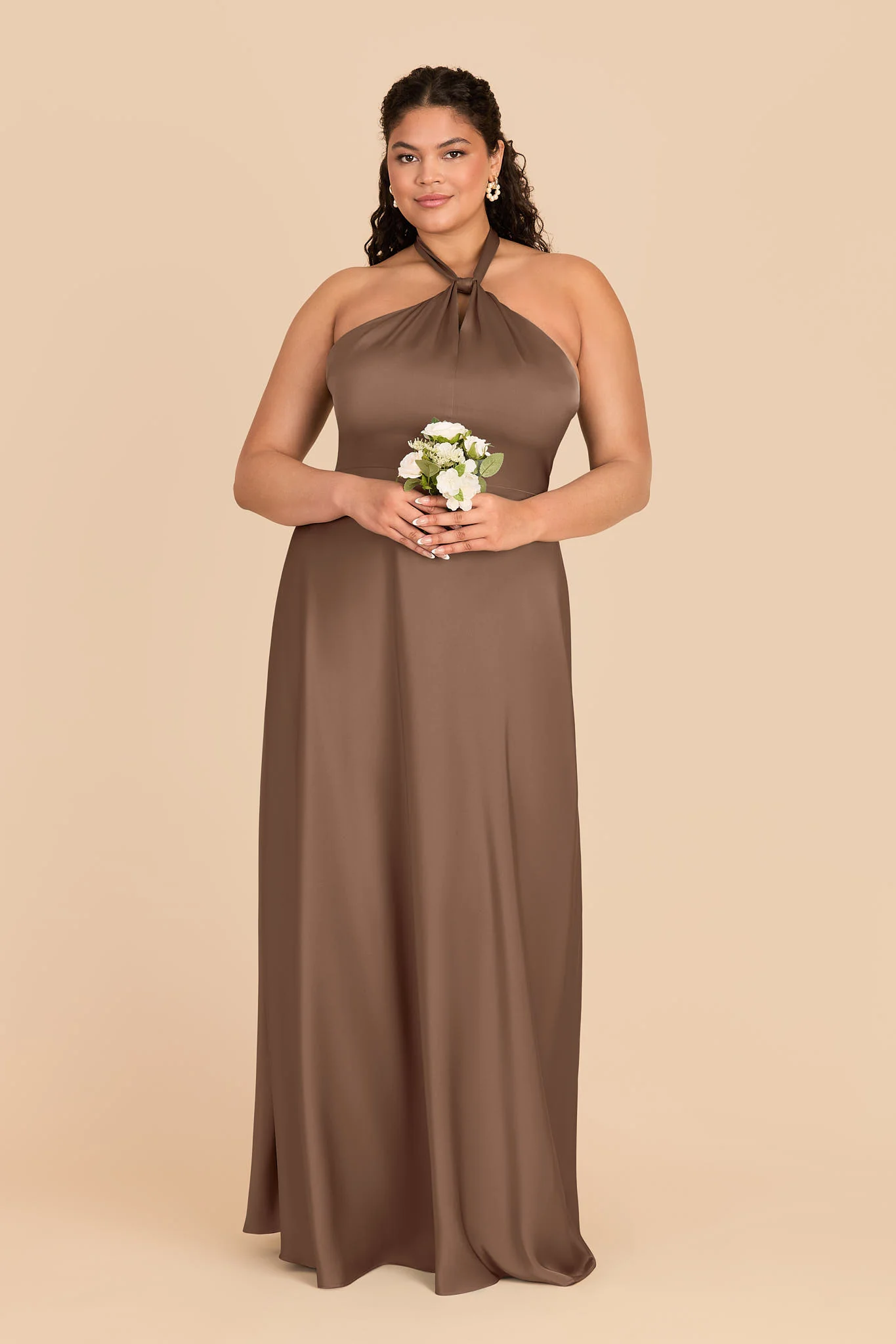 Monica Matte Satin Dress - Mocha - Image 6