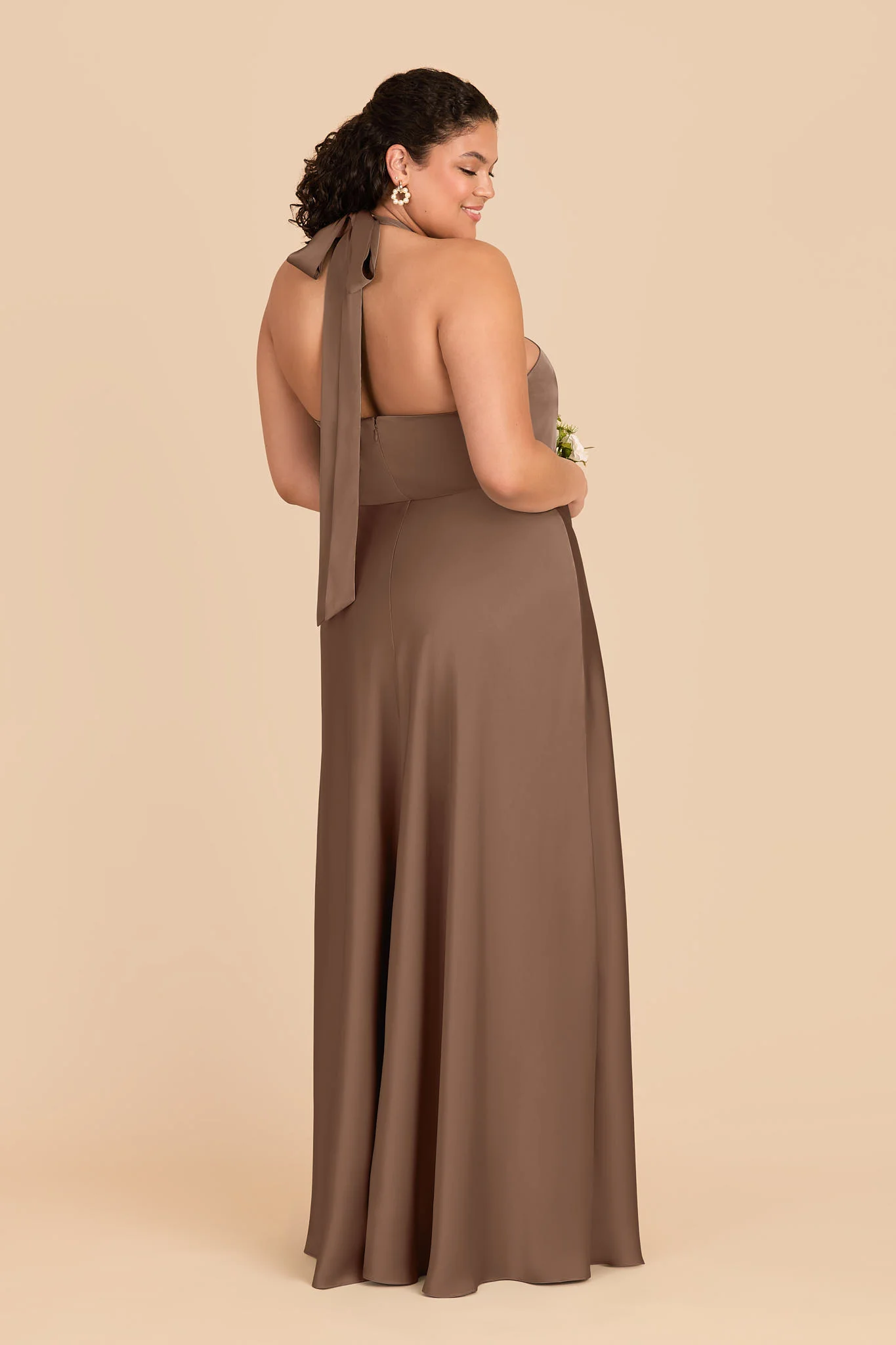 Monica Matte Satin Dress - Mocha - Image 7