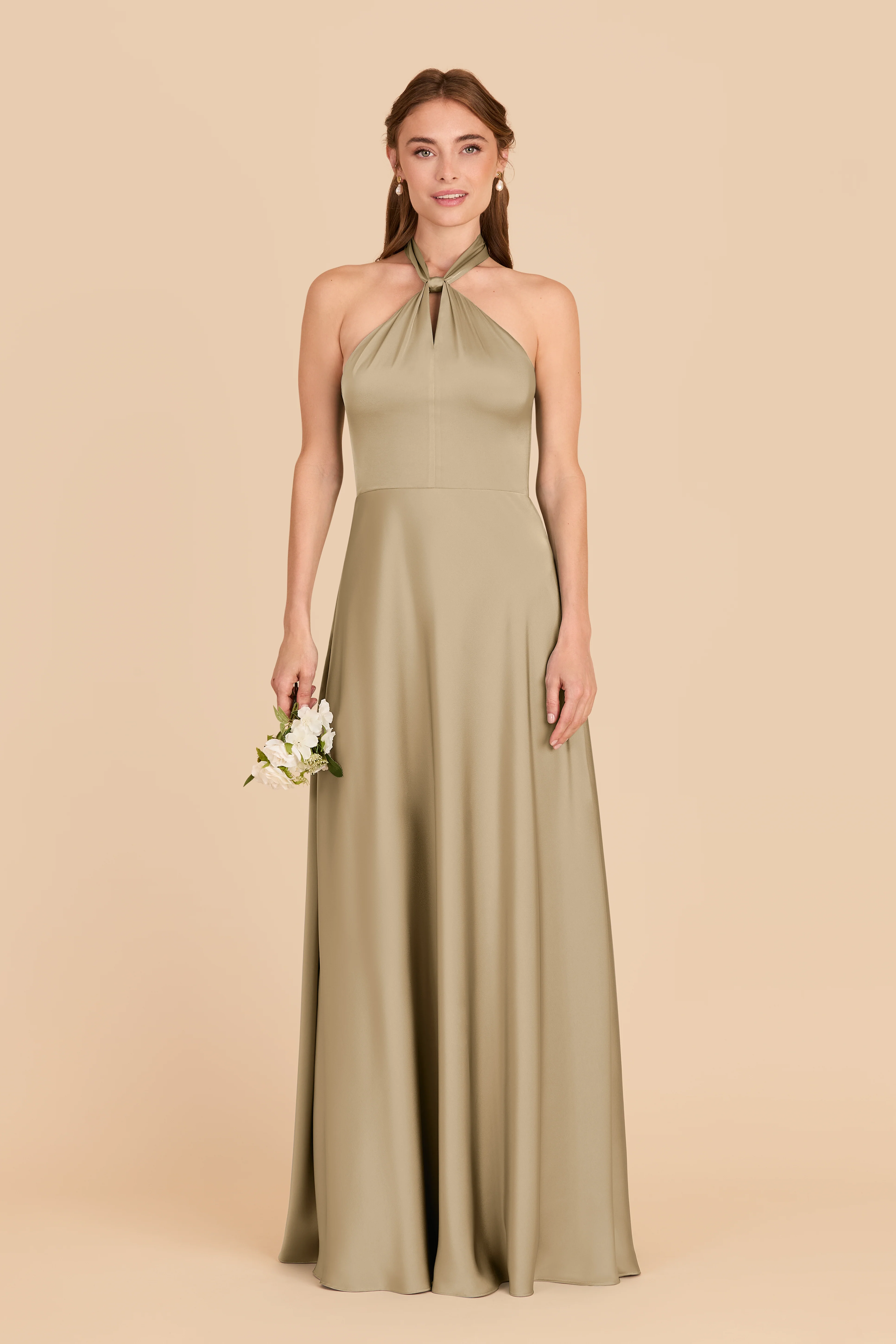 Monica Matte Satin Dress - Moss Green