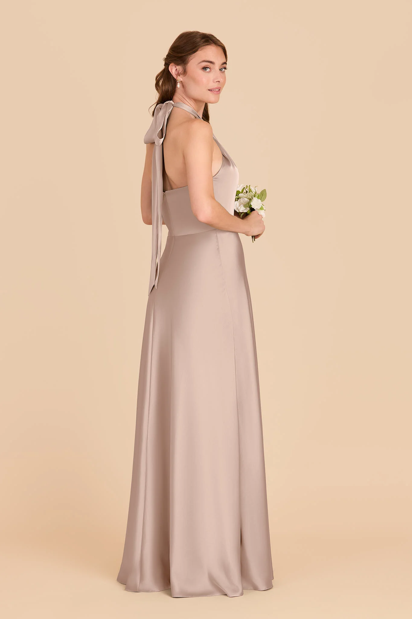 Monica Matte Satin Dress - Taupe - Image 4