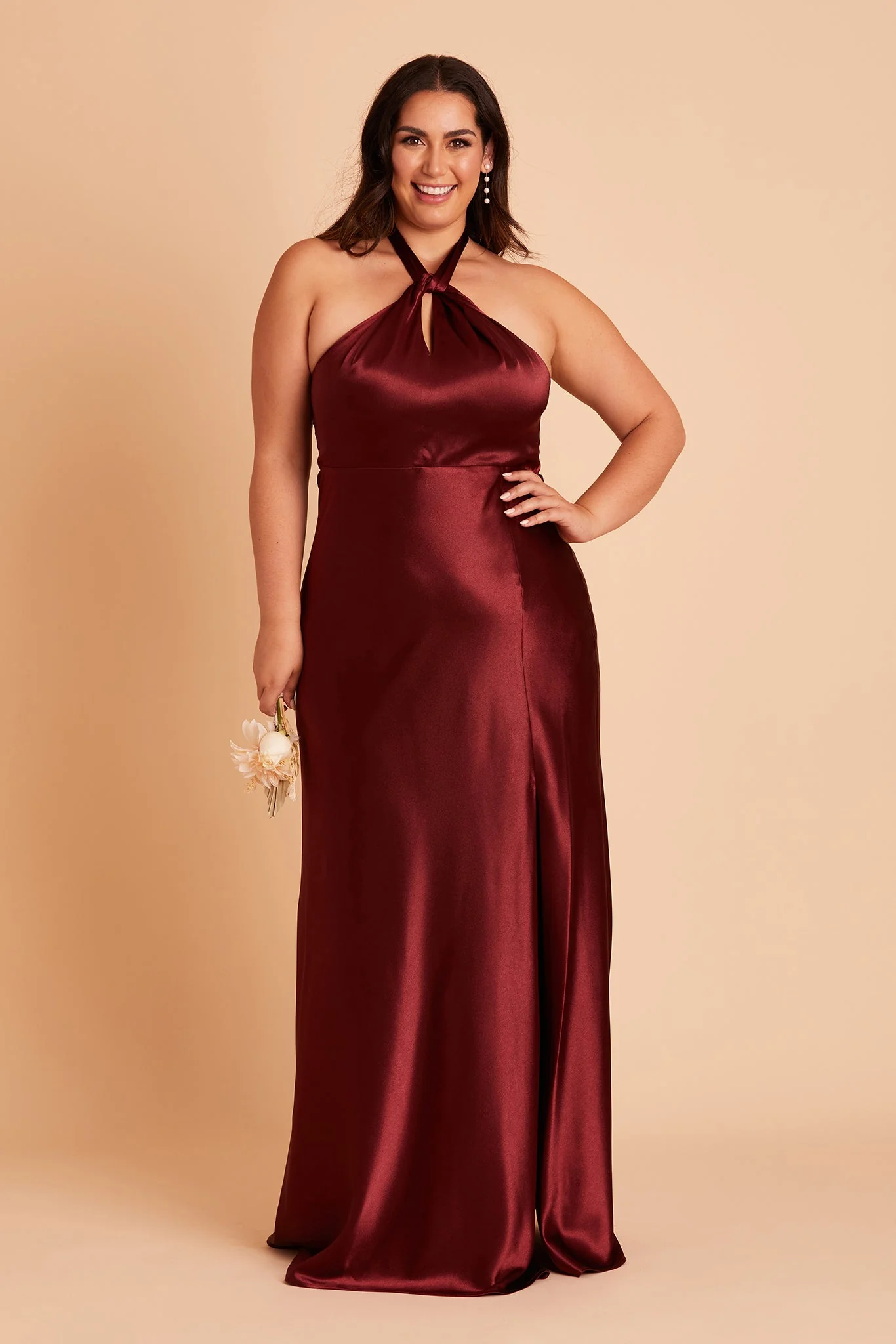 Monica Shiny Satin Dress - Cabernet - Image 11