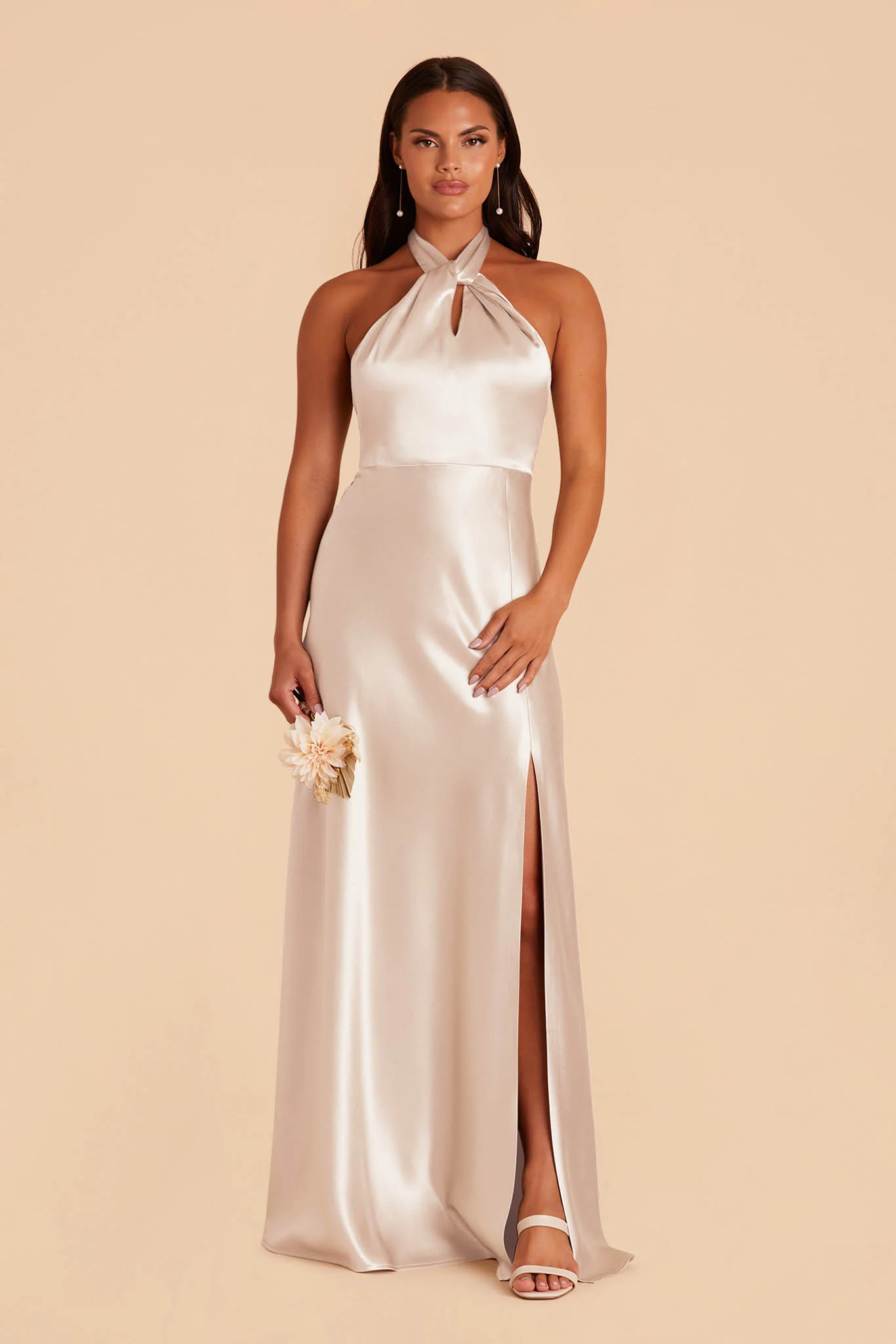 Monica Shiny Satin Dress - Champagne