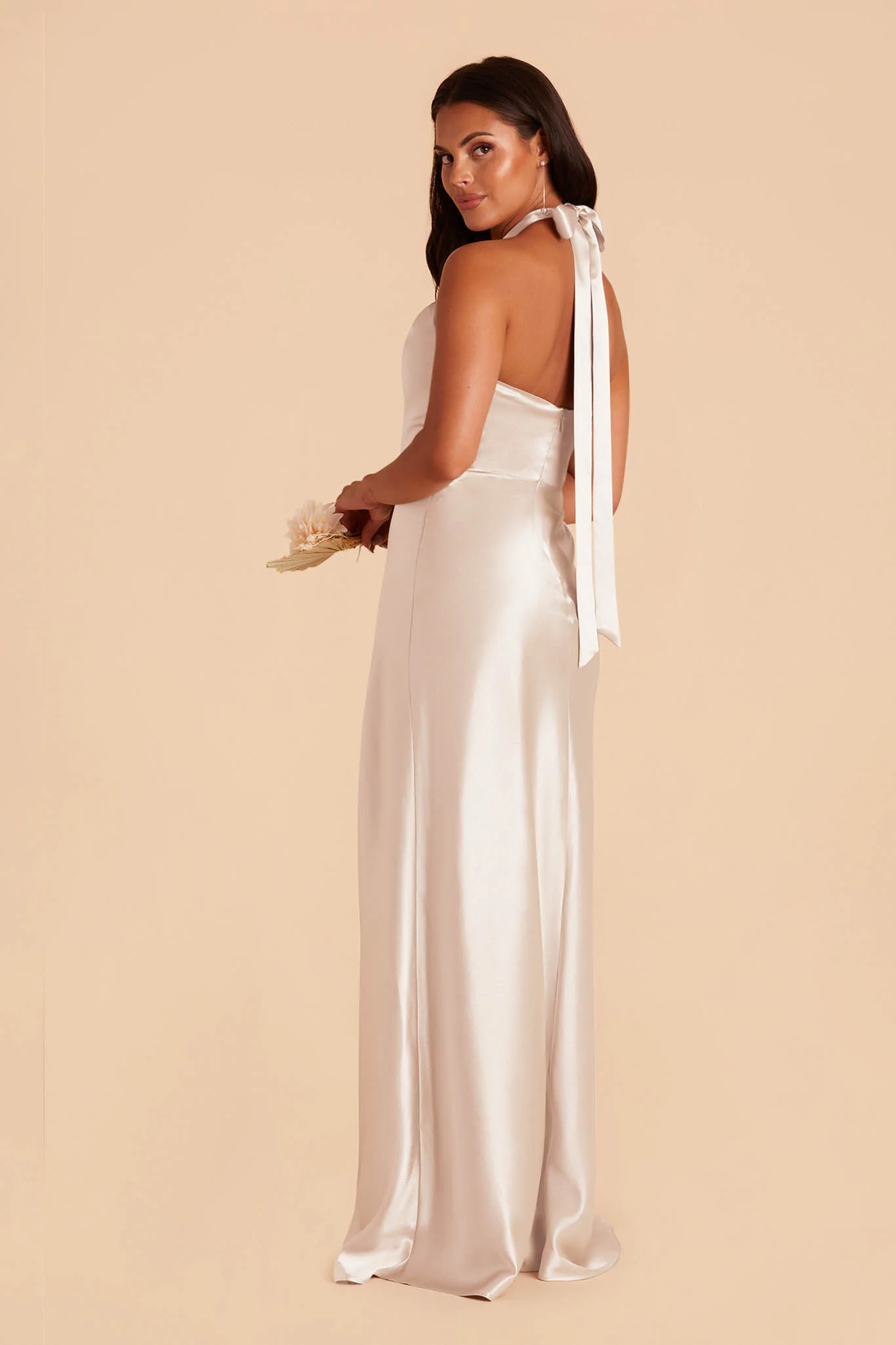 Monica Shiny Satin Dress - Champagne - Image 5