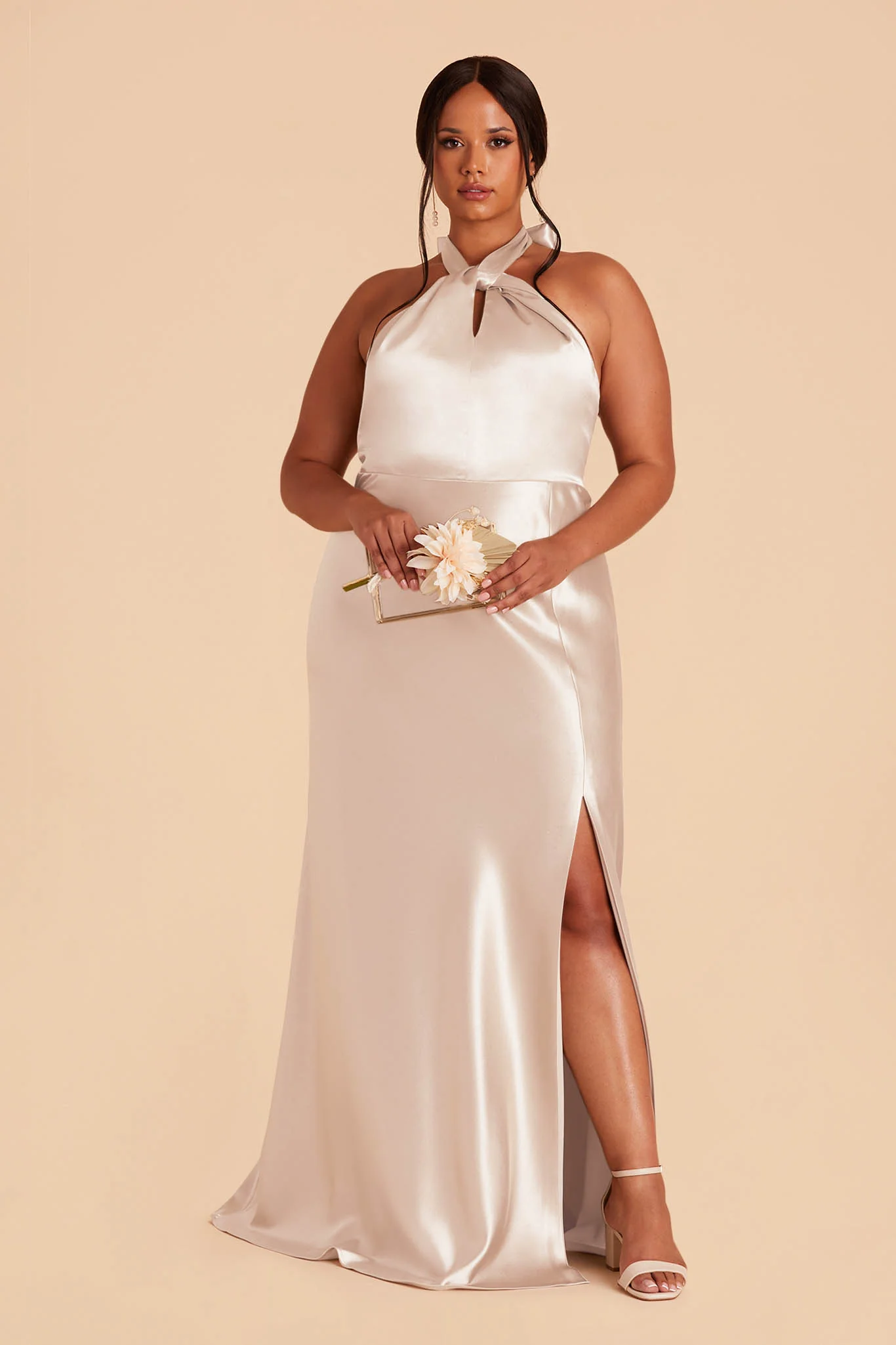 Monica Shiny Satin Dress - Champagne - Image 6